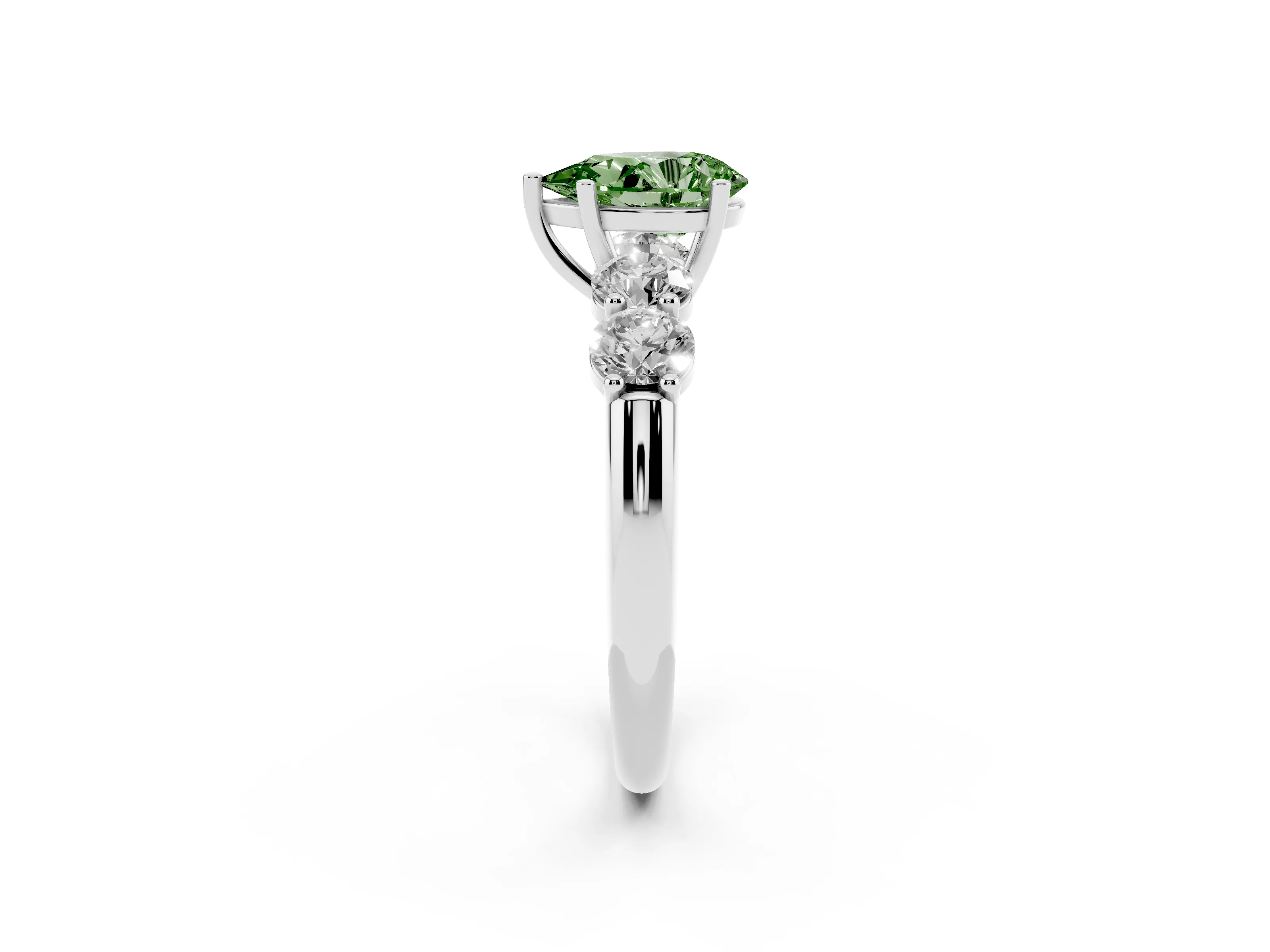 Fancy Green Pear Cut Diamond Five-Stone Prong Set Ring Set in White gold with Classic Band