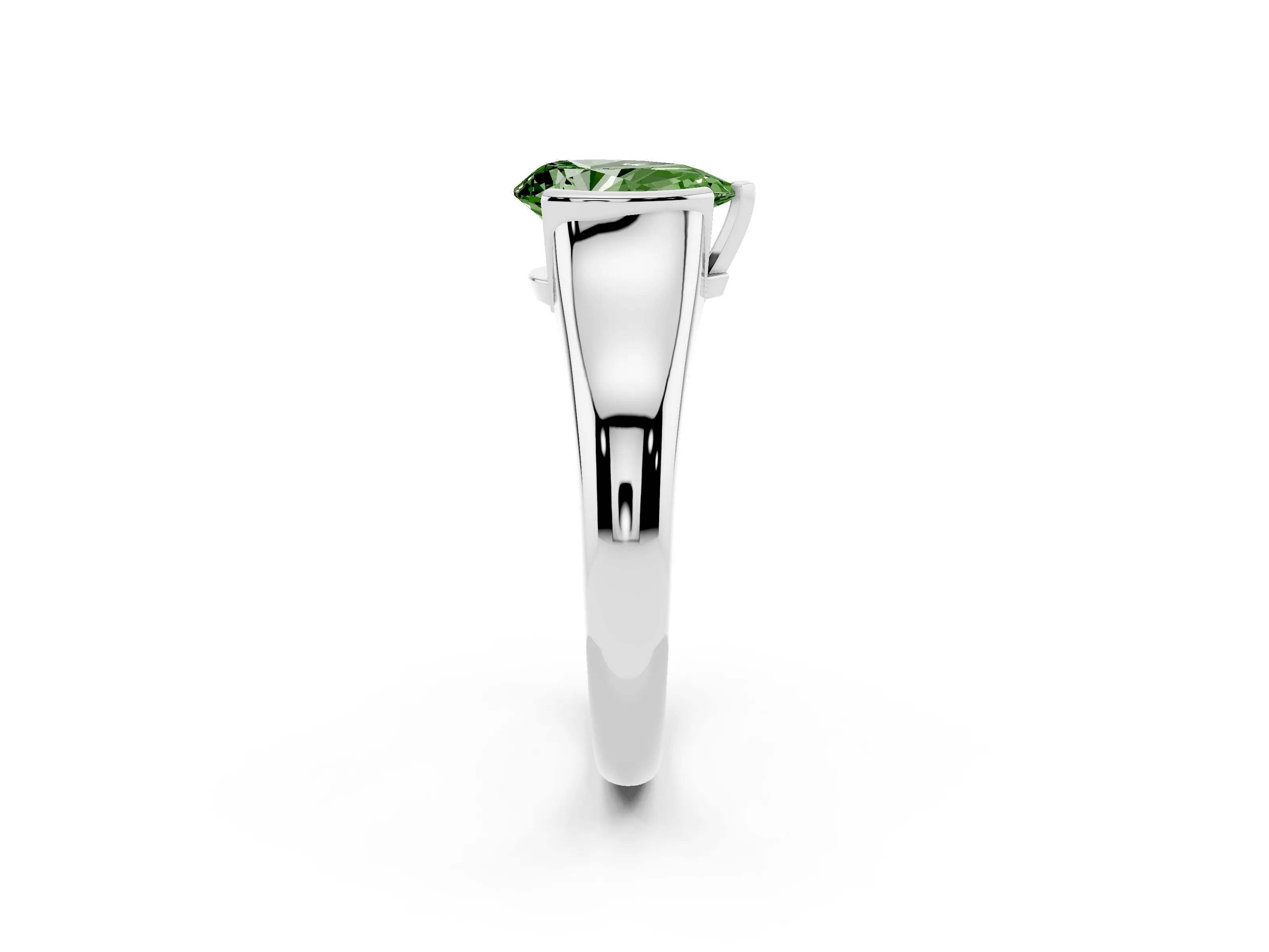 Fancy Green Pear Cut Diamond Solitaire Tension Set Ring Set in White gold with Split Shank Band