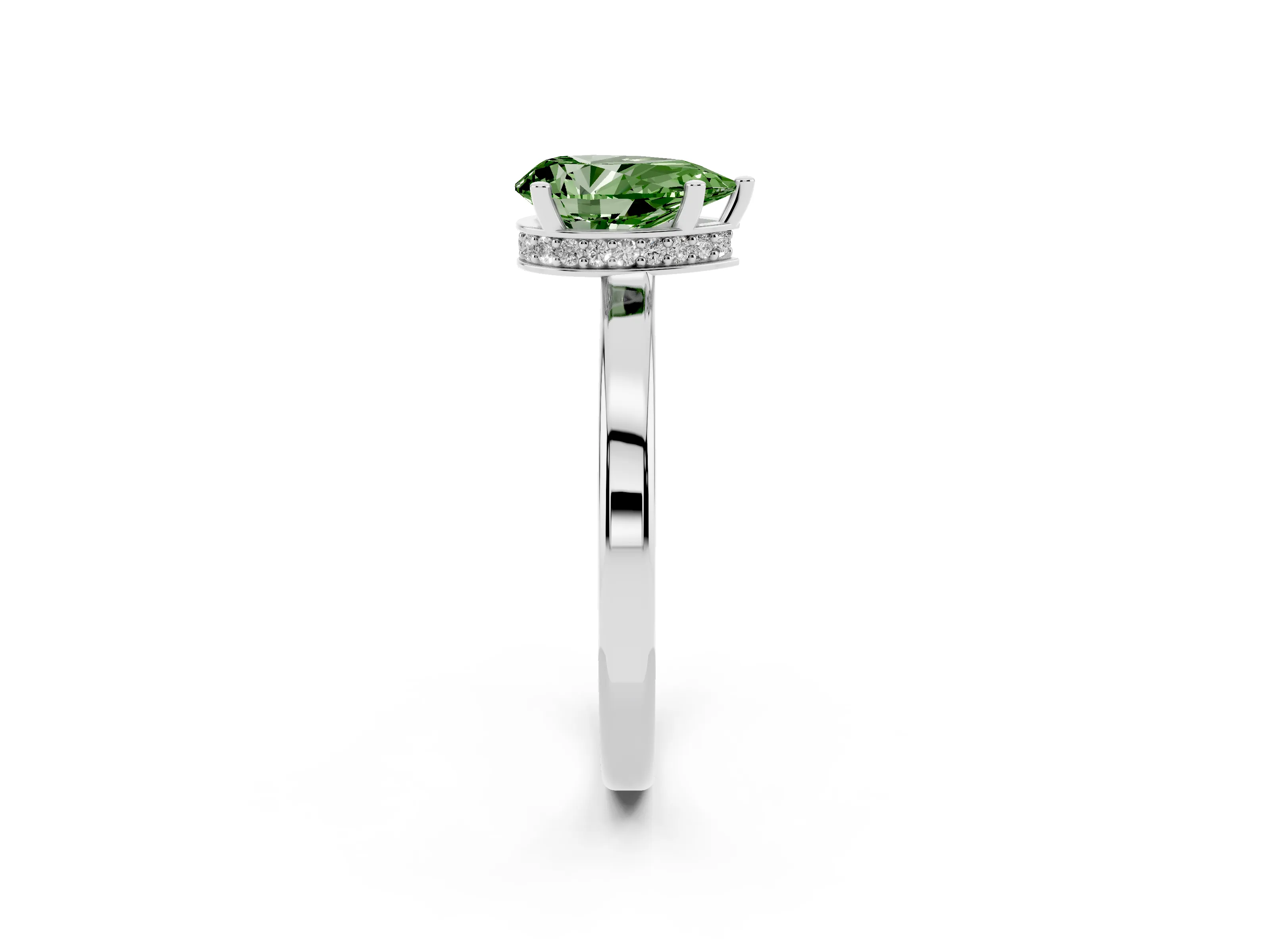Fancy Green Pear Cut Diamond Solitaire Engagement Ring Set in Platinum with Prong Setting on a Plain Band