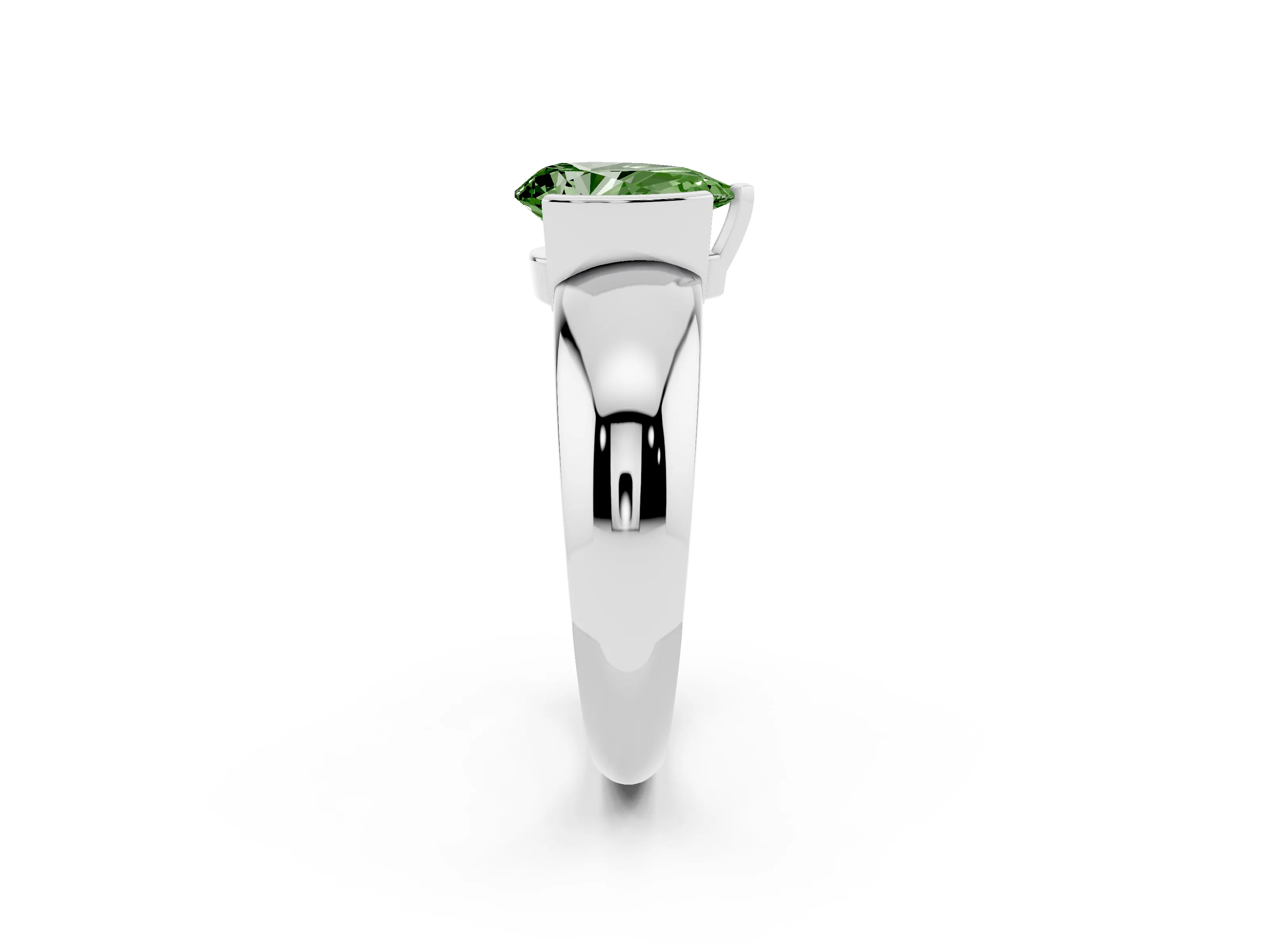 Fancy Green Pear Cut Diamond Solitaire Tension Set Ring Set in White gold with Wide Band