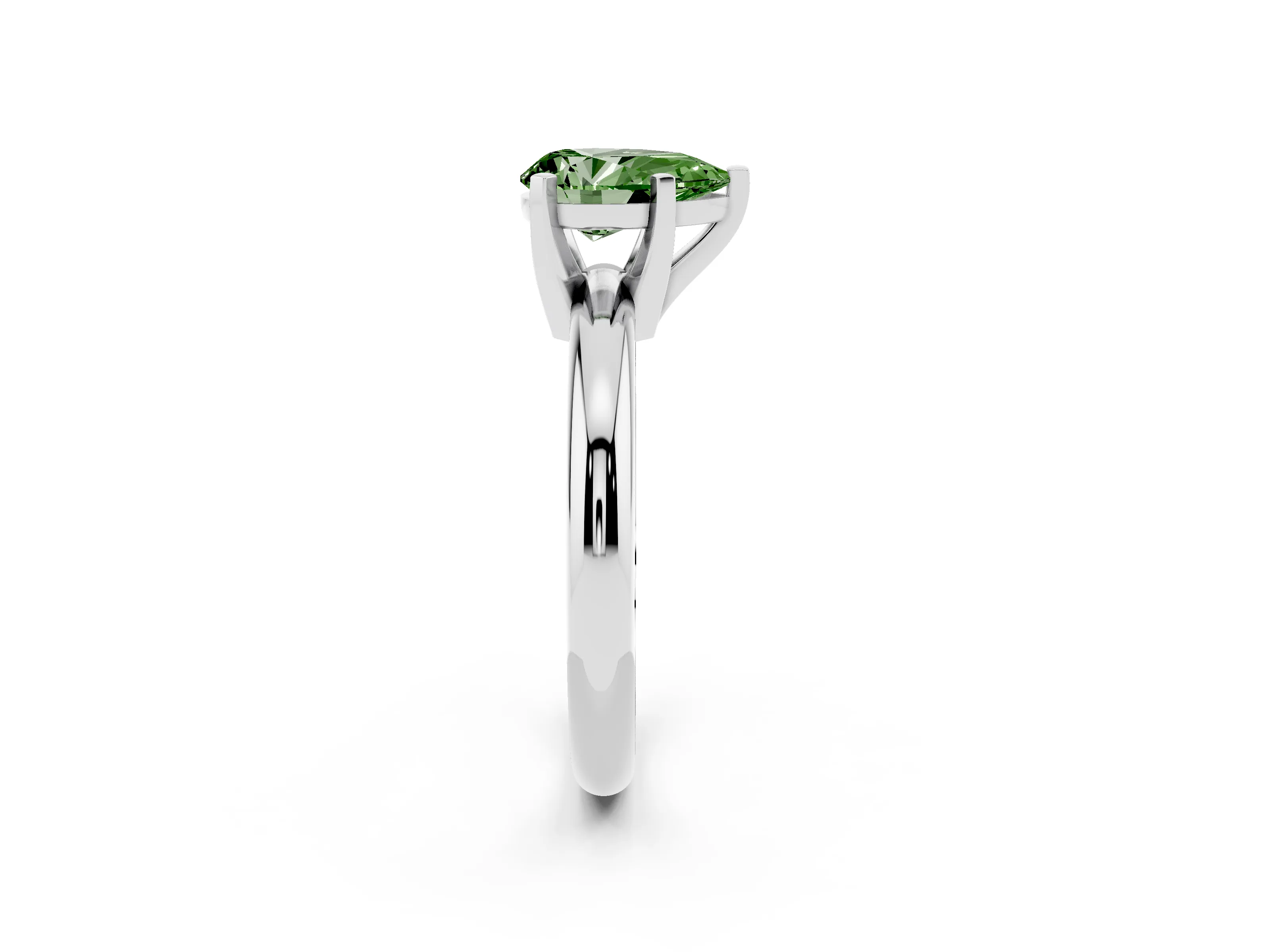 Fancy Green Pear Cut Diamond Solitaire Engagement Ring Set in Platinum with Round Band and Prong Setting