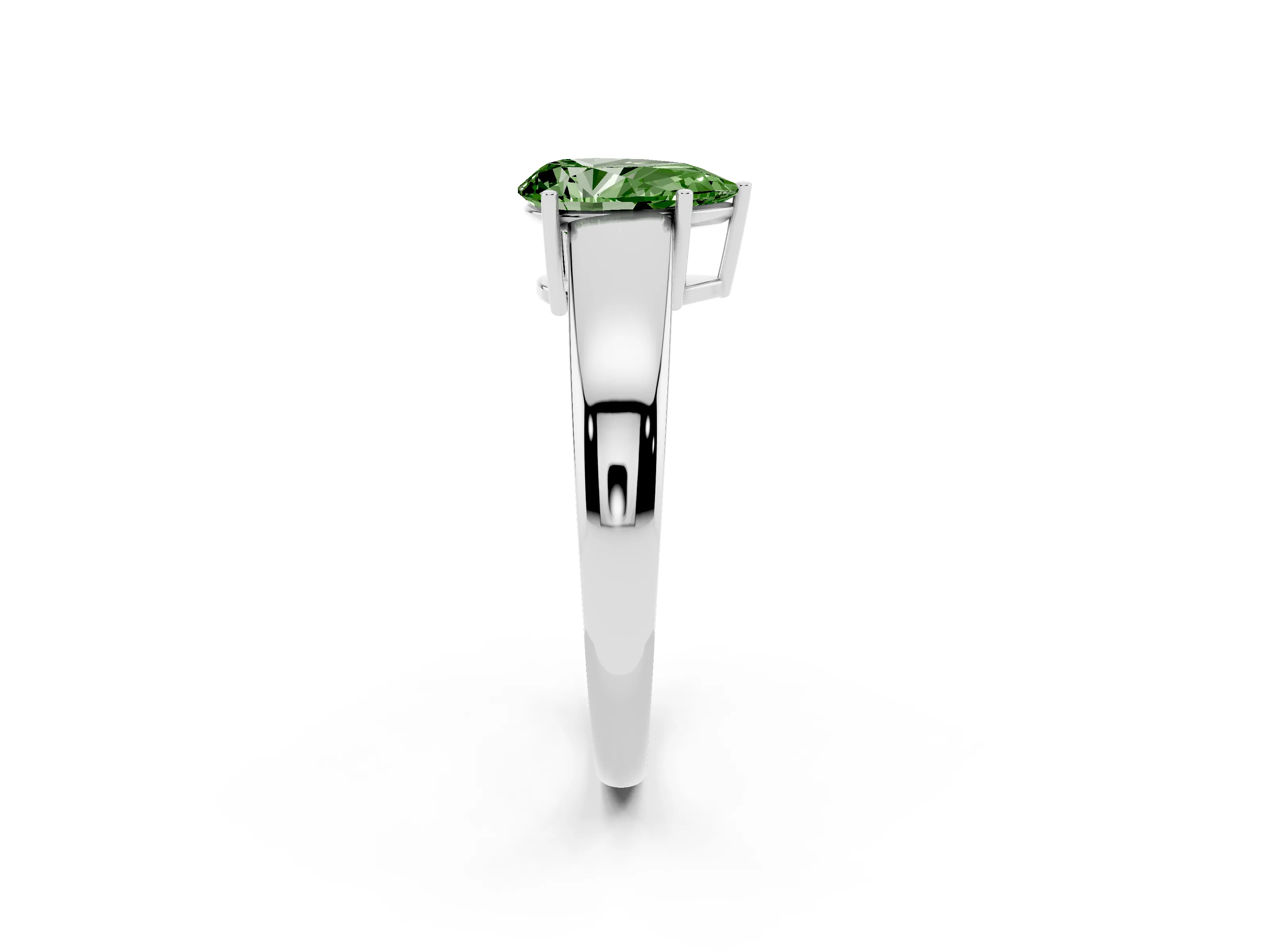 Fancy Green Pear Cut Diamond Solitaire Ring Set in White gold with Tapered Band and Prong Setting