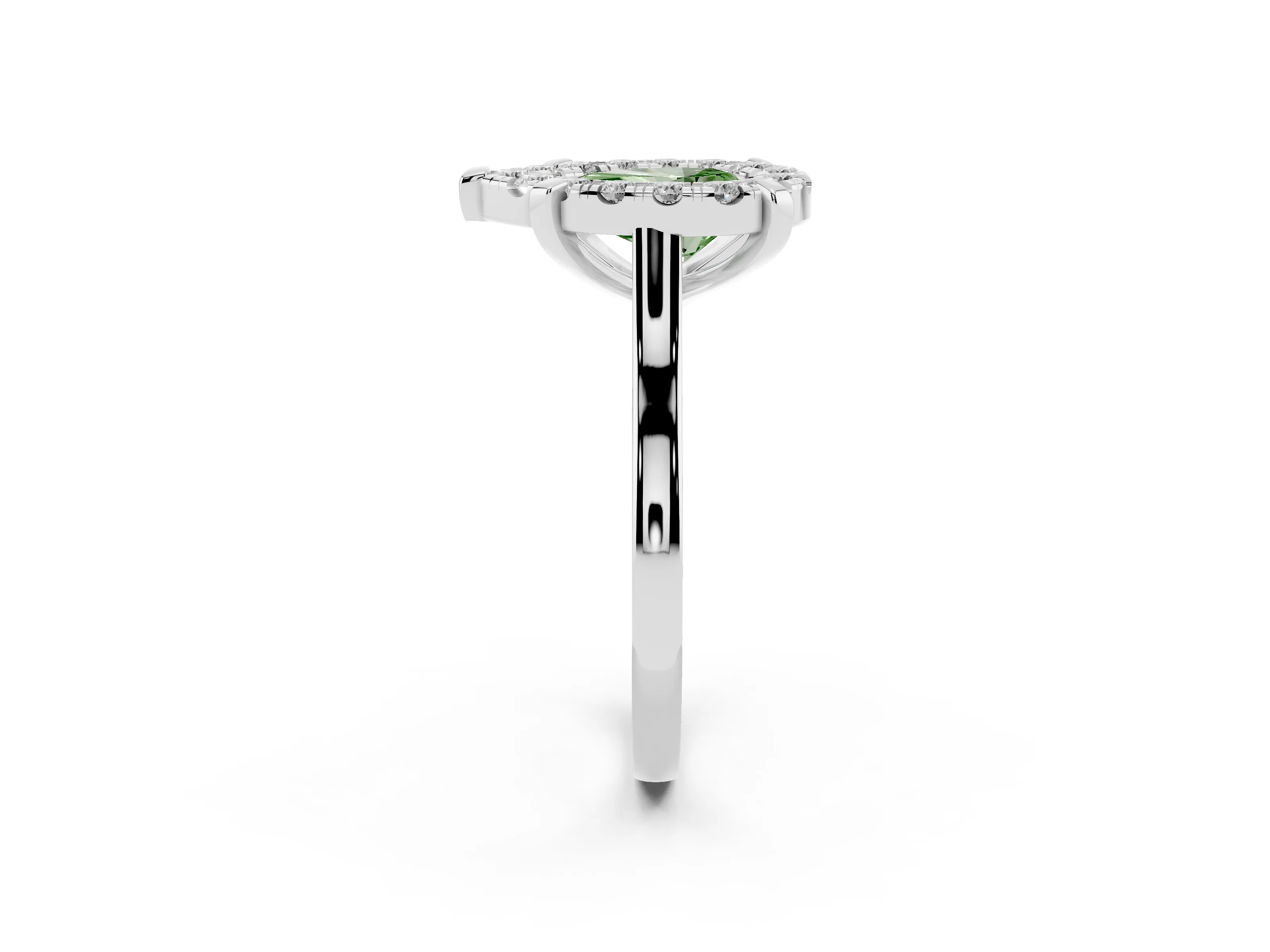 Fancy Green Pear Cut Diamond Cluster Halo Solitaire Ring Set in Silver with Prong Setting