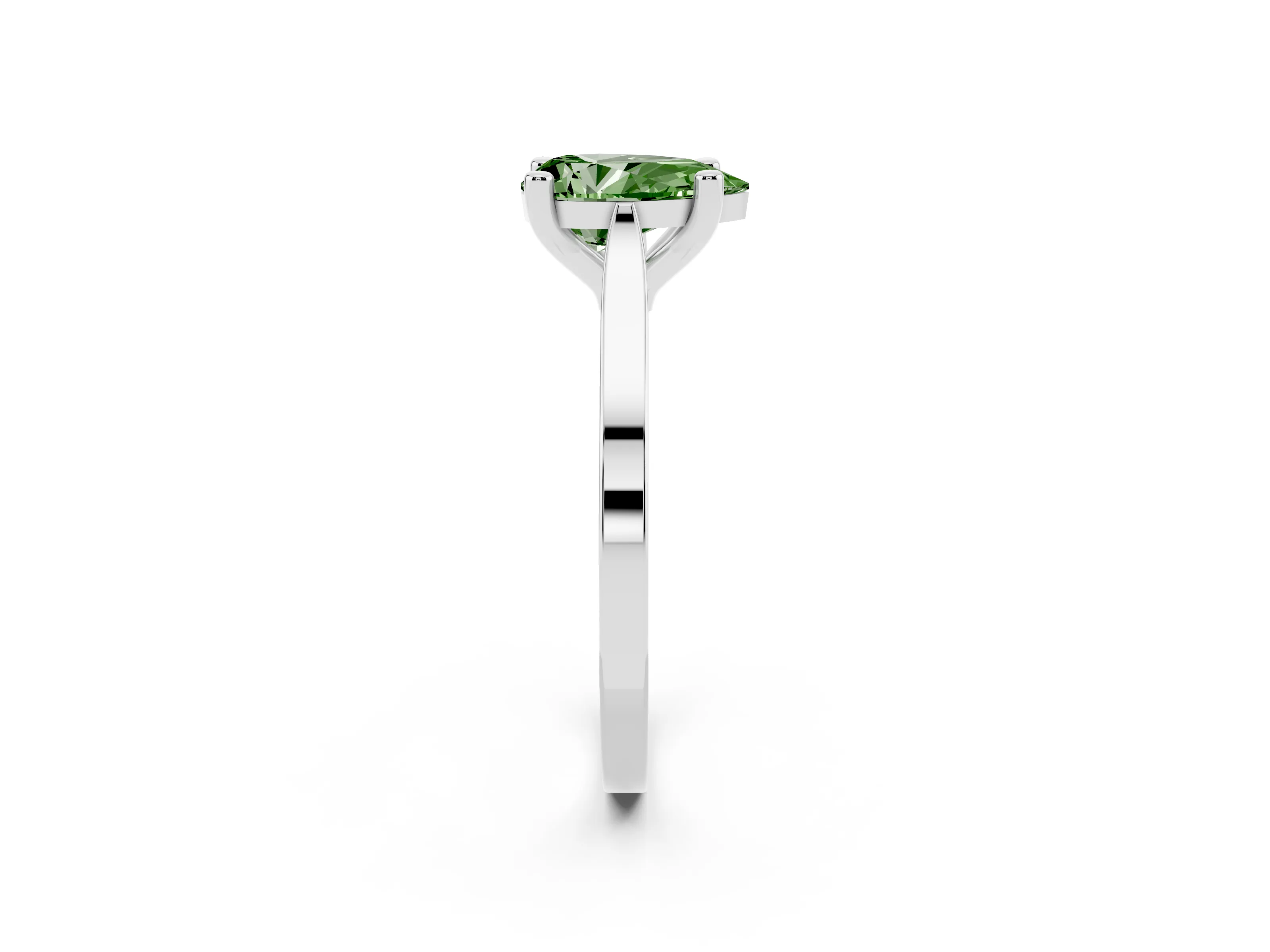 Fancy Green Pear Cut Diamond Solitaire Ring Set in Platinum with Prong Setting and Tapered Band