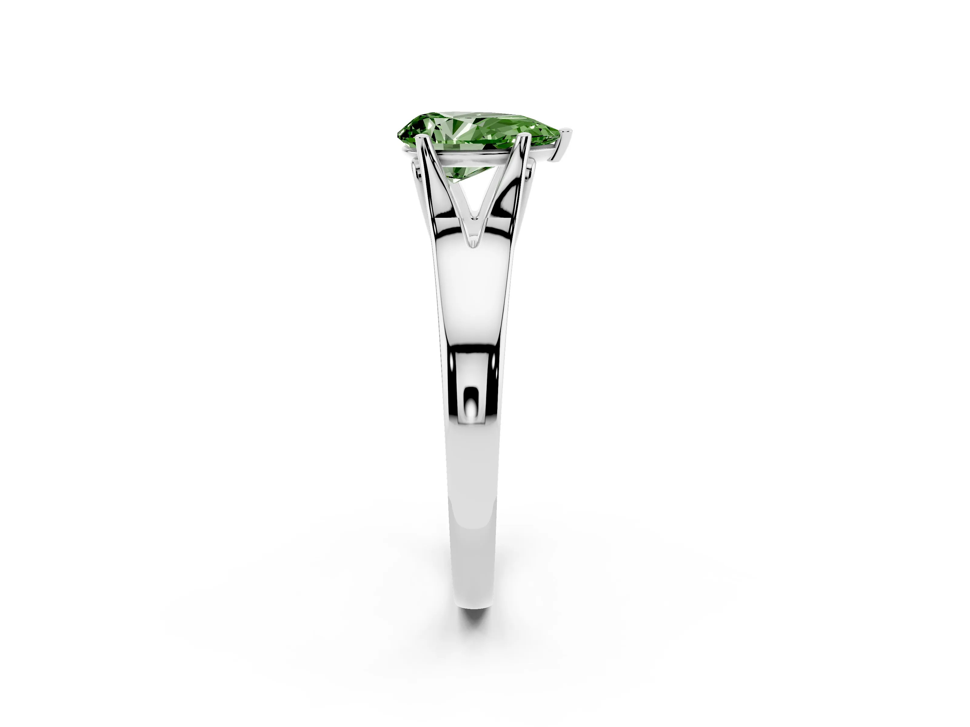Fancy Green Pear Cut Diamond Solitaire Ring Set in White gold with Arched Cathedral Band and Prong Setting