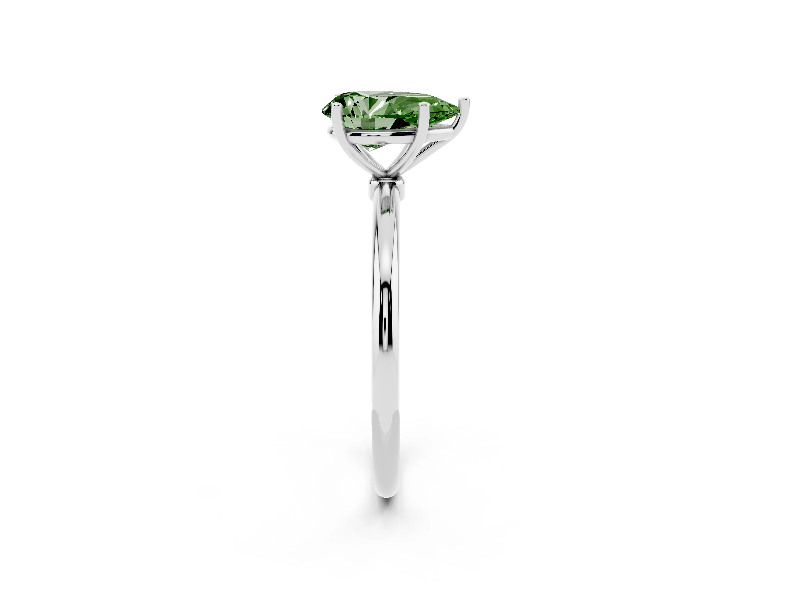 Fancy Green Pear Cut Diamond Solitaire Engagement Ring Set in Silver with Thin Band and Prong Setting