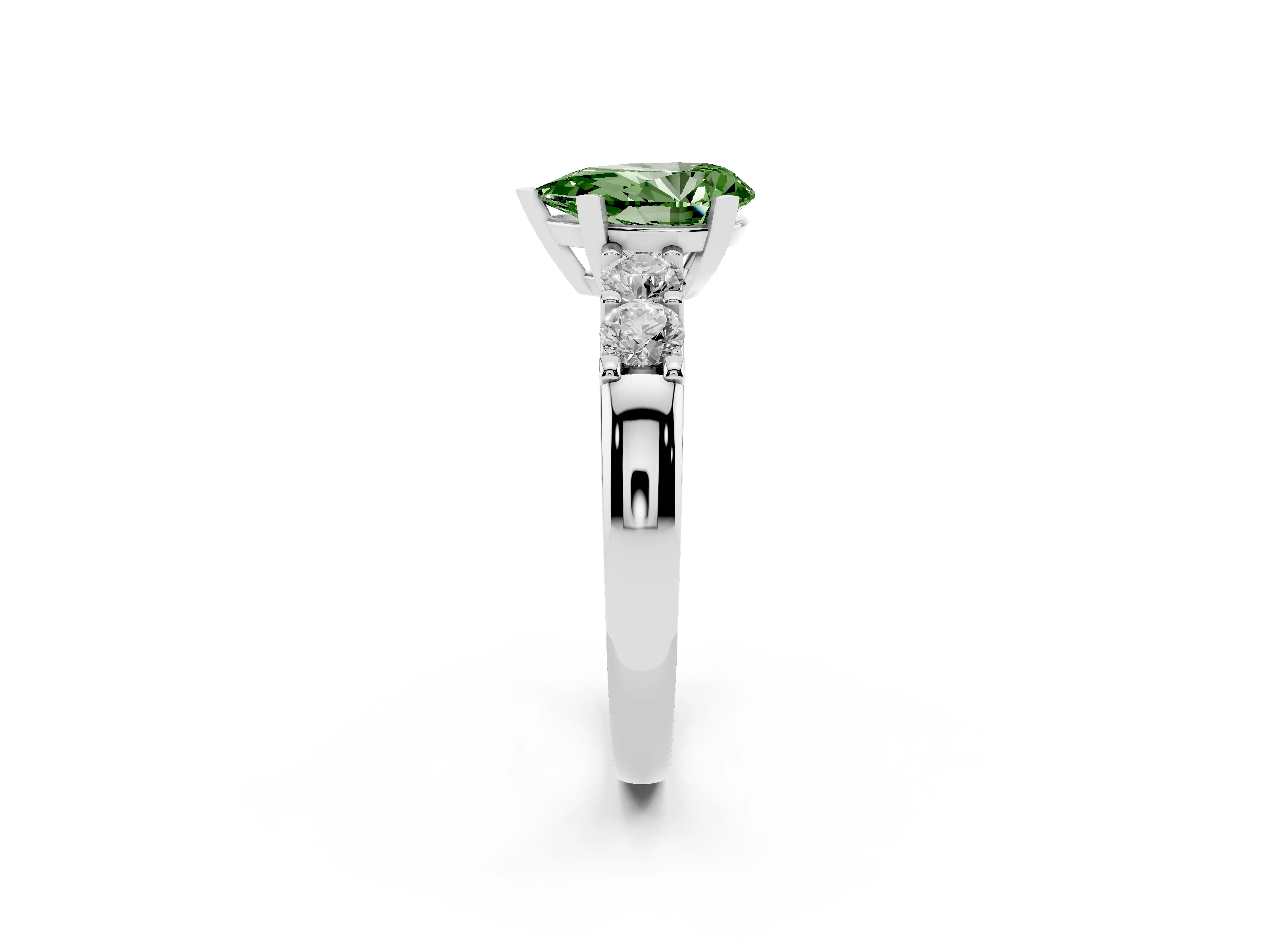 Fancy Green Pear Cut Diamond Five-Stone Prong Set Engagement Ring Set in Platinum with Channel Band