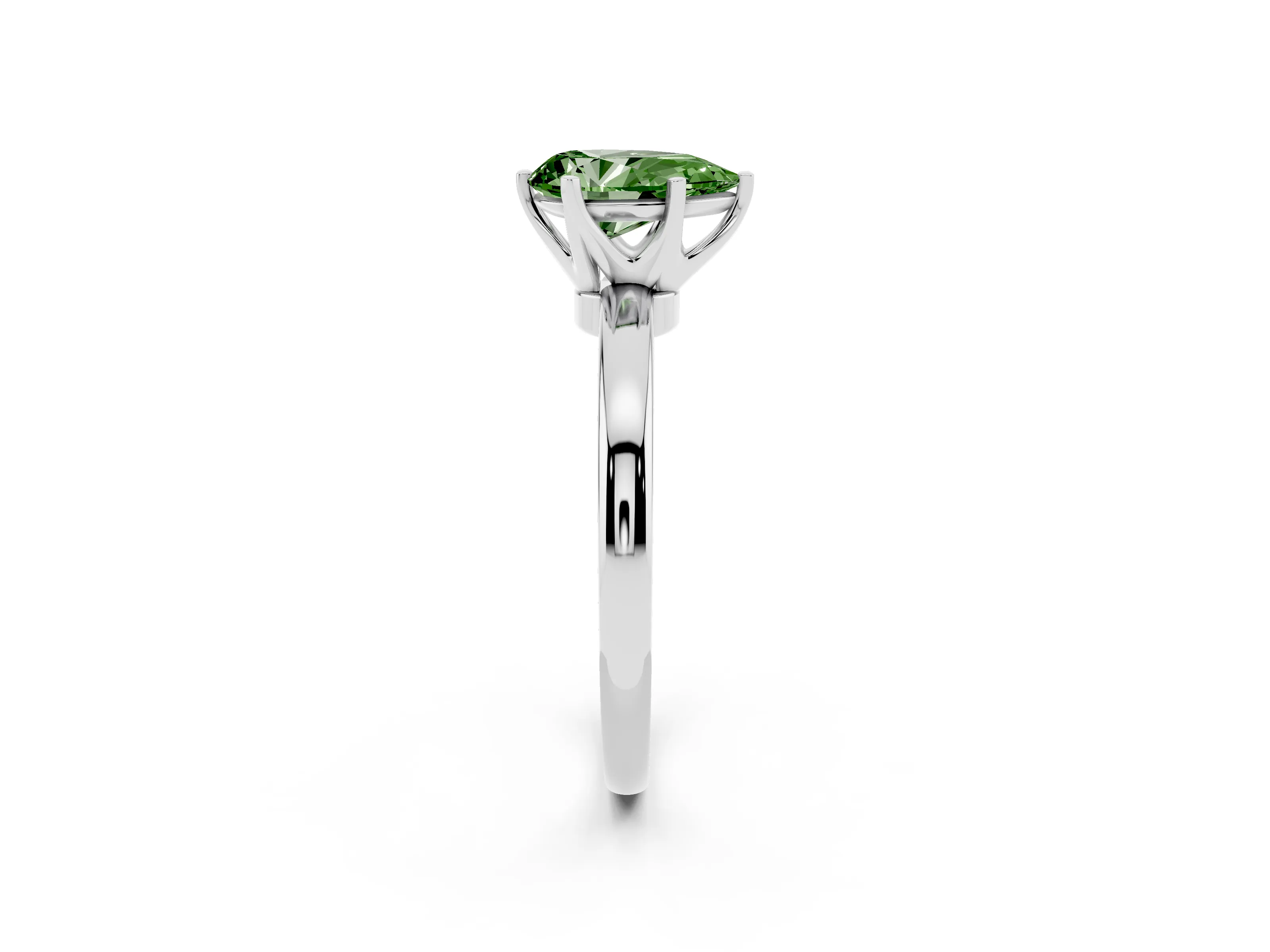 Fancy Green Pear Cut Diamond Solitaire Ring Set in Silver with Raised Prong Setting on a Classic Band