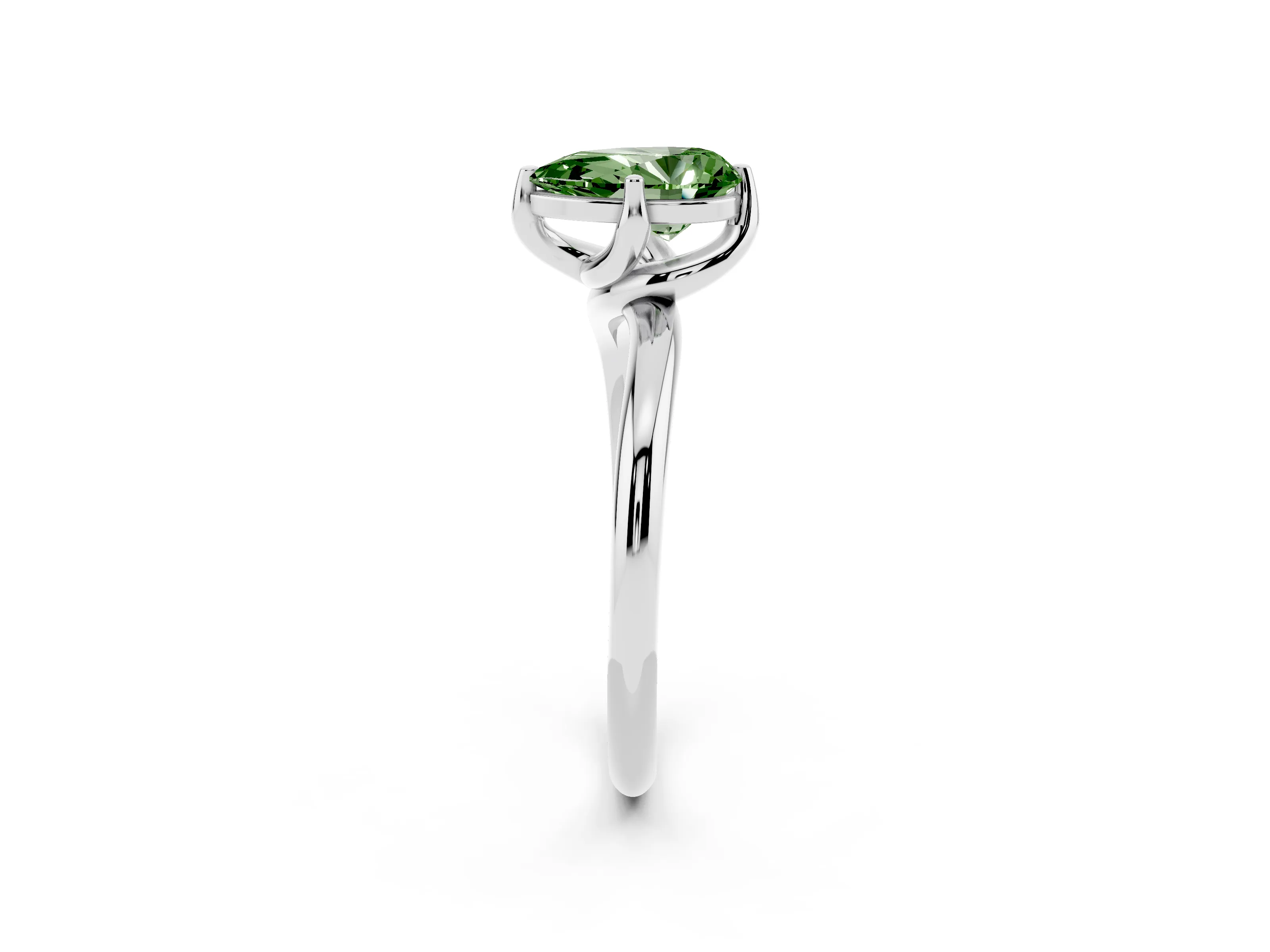 Fancy Green Pear Cut Diamond Solitaire Engagement Ring Set in Platinum with Classic Plain Band
