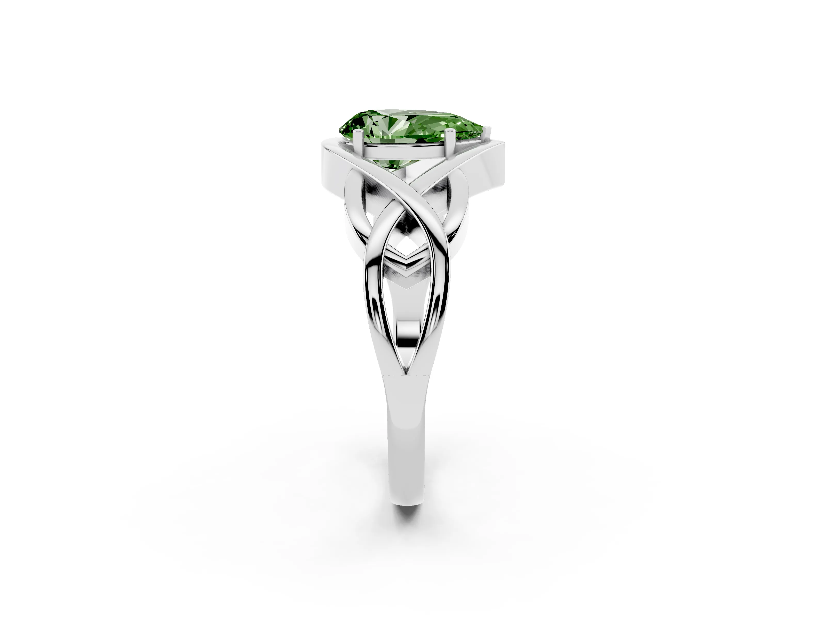 Fancy Green Pear Cut Diamond Solitaire Ring Set in Platinum with Intertwined Band