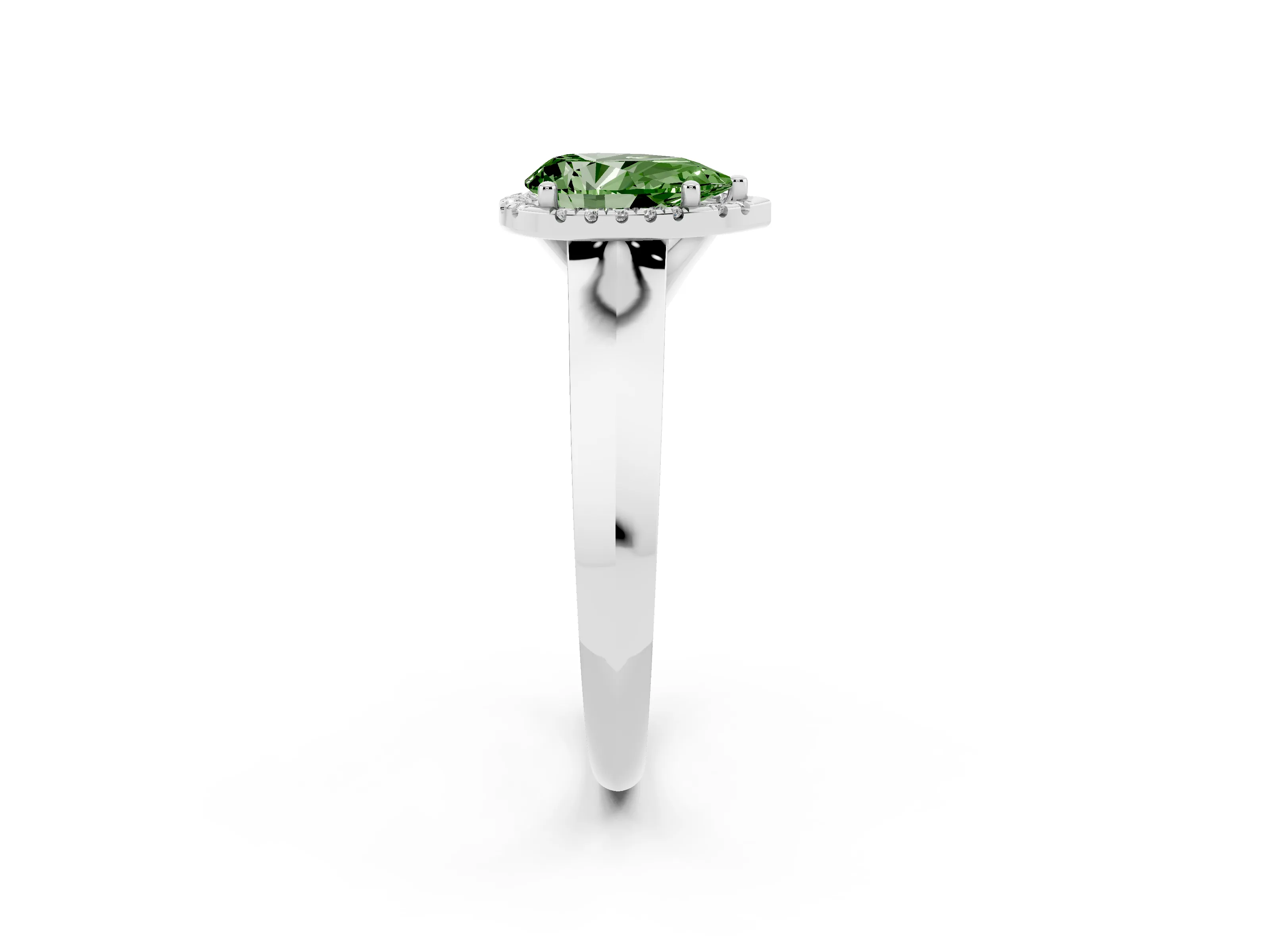 Fancy Green Pear Cut Diamond Halo Ring Set in Platinum with Cathedral Band and Prong Setting