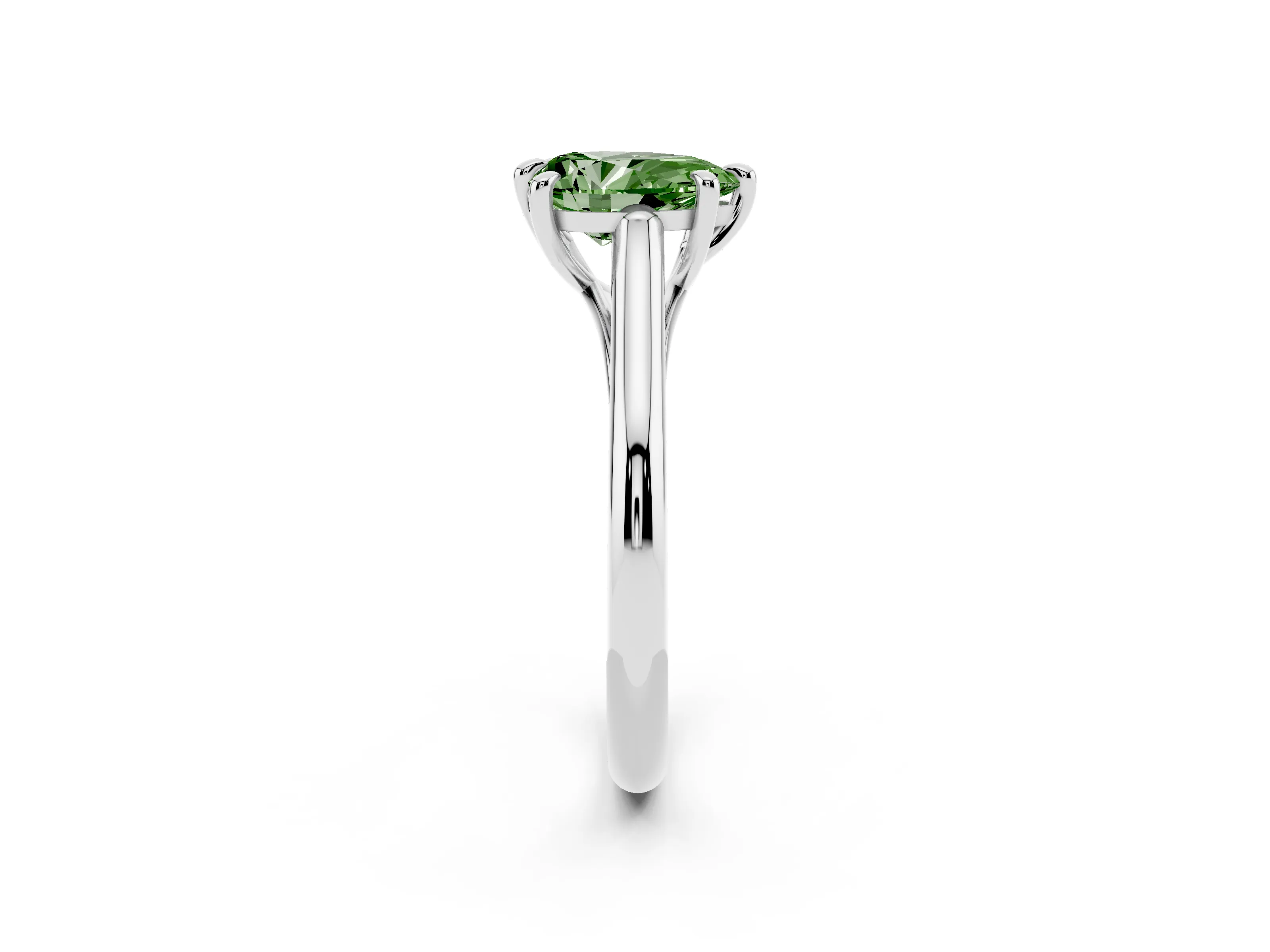 Fancy Green Pear Cut Diamond Solitaire Engagement Ring Set in Silver with Prong Setting and Plain Classic Band
