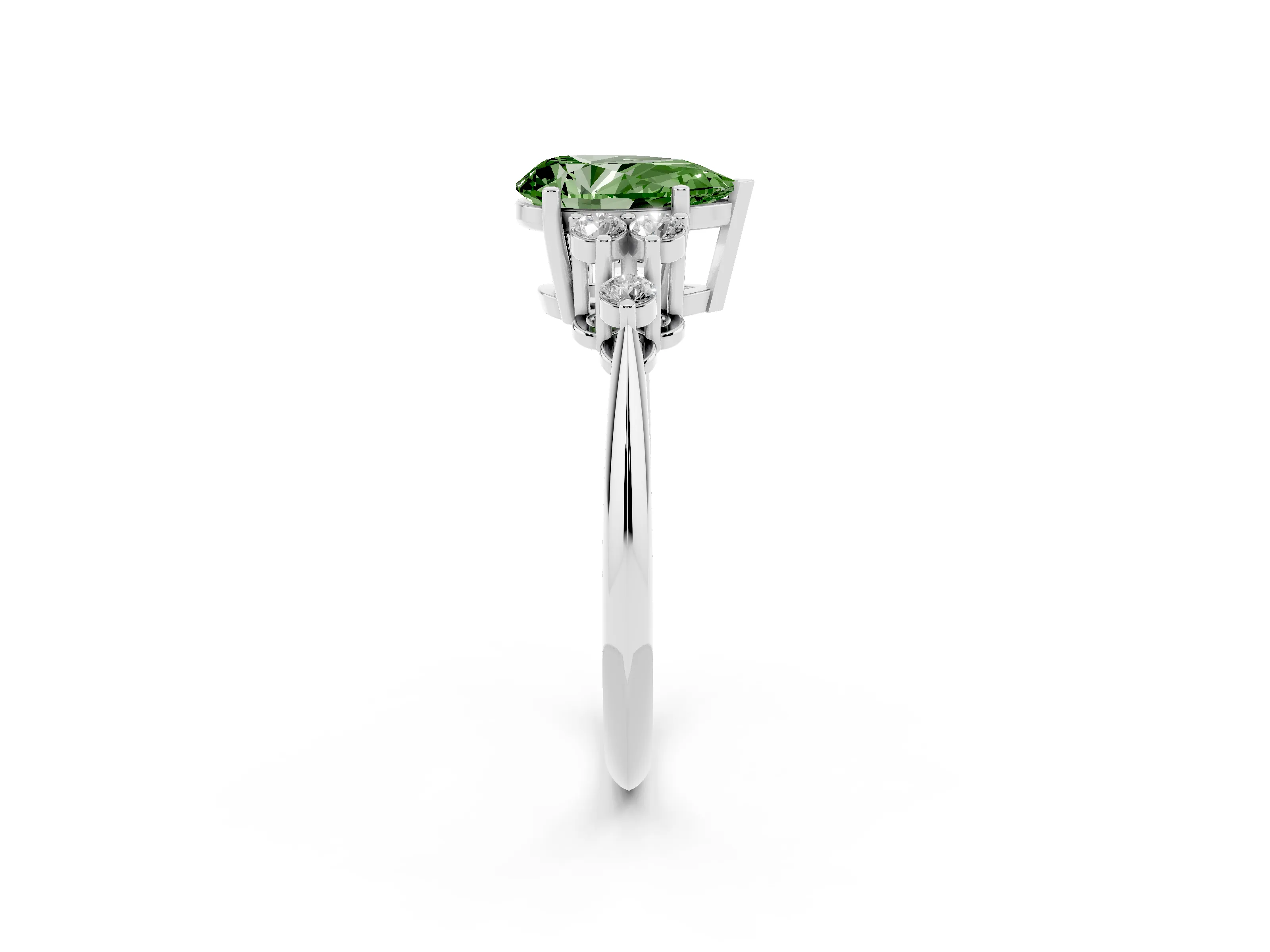 Fancy Green Pear Cut Diamond Cluster Ring Set in White gold with Plain Band and Prong Setting