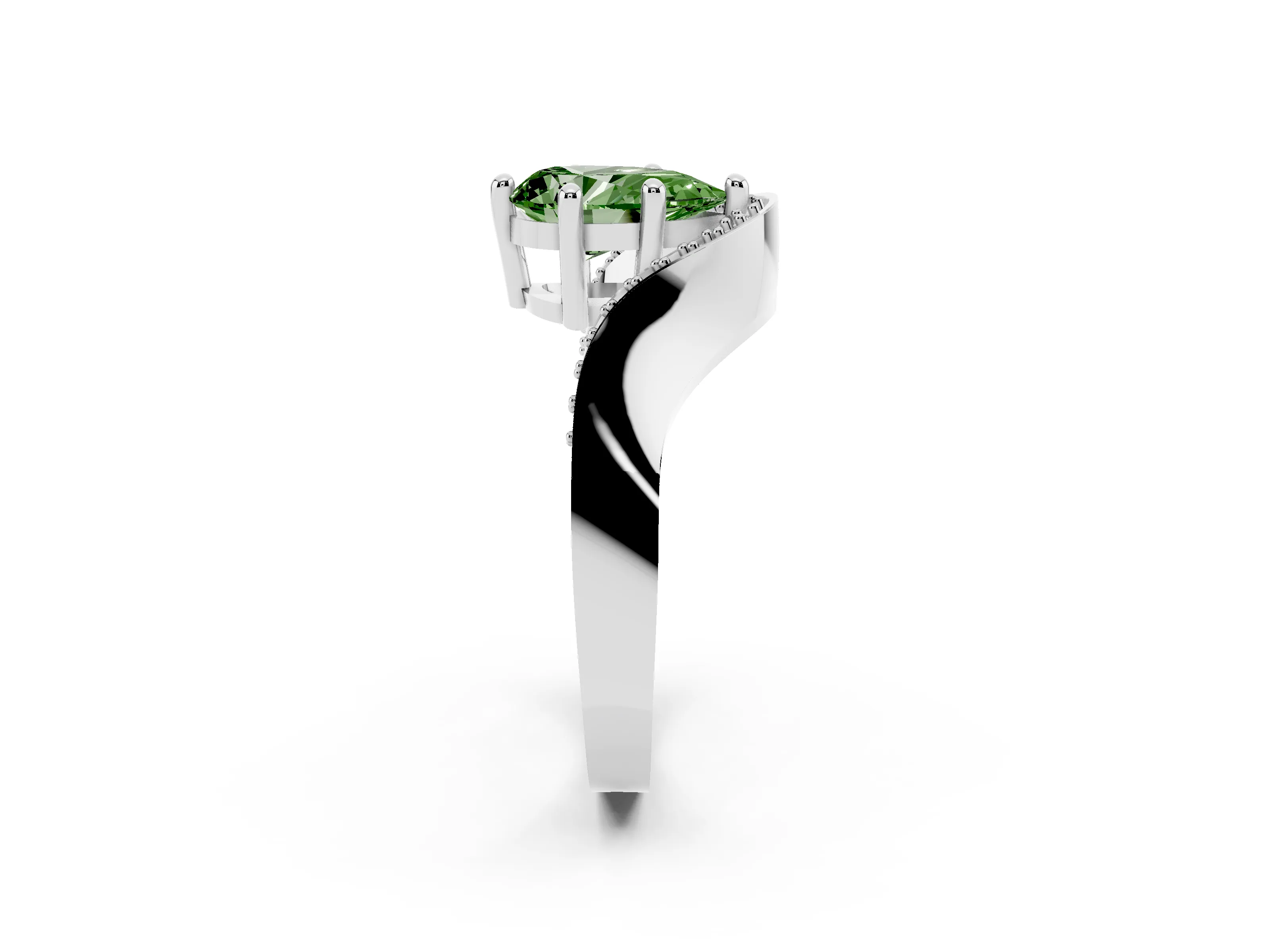 Fancy Green Pear Cut Diamond Solitaire Engagement Ring Set in Silver with Pavé Shoulders