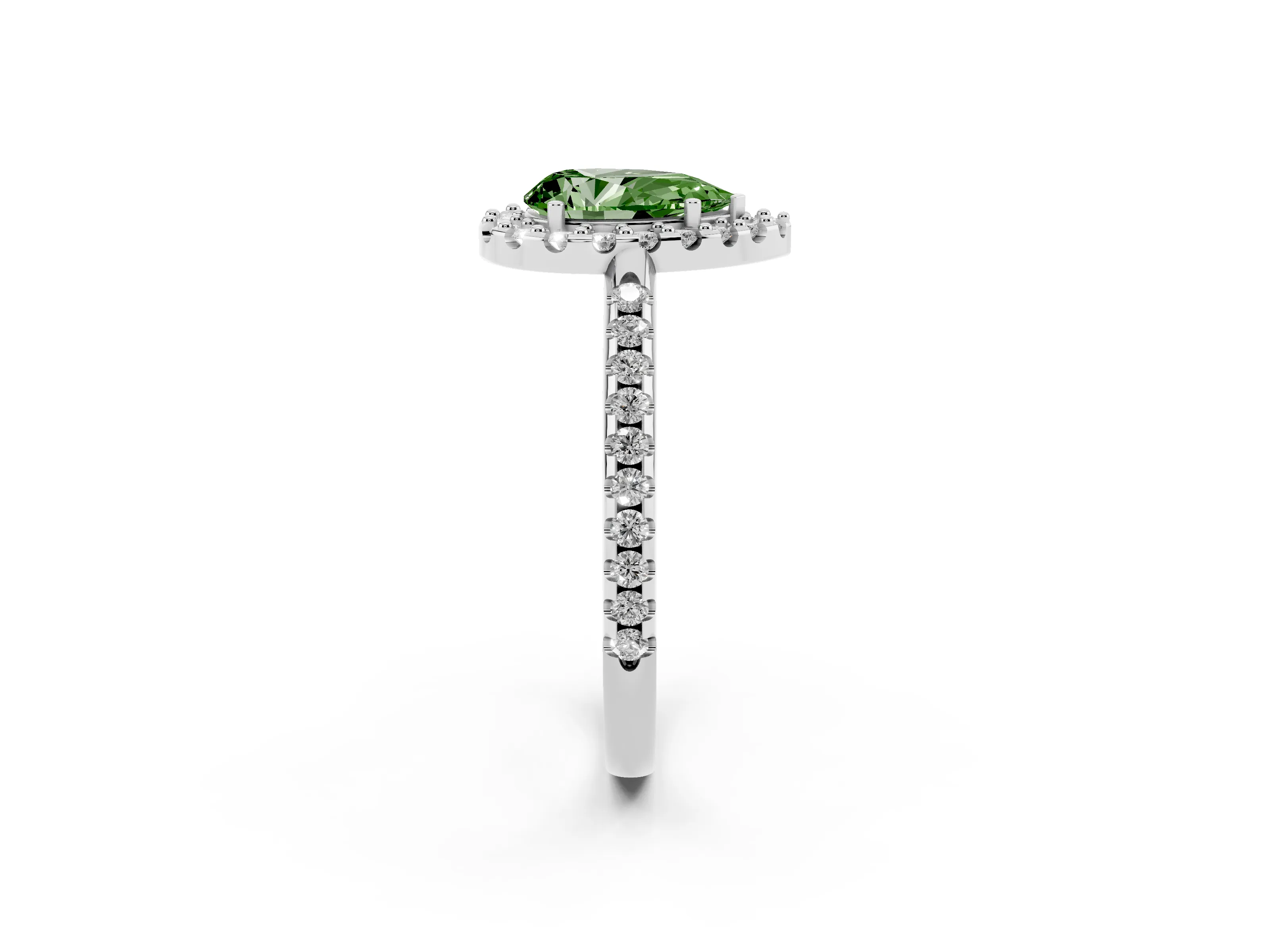 Fancy Green Pear Cut Diamond Pavé Halo Ring Set in Silver with Prong Setting