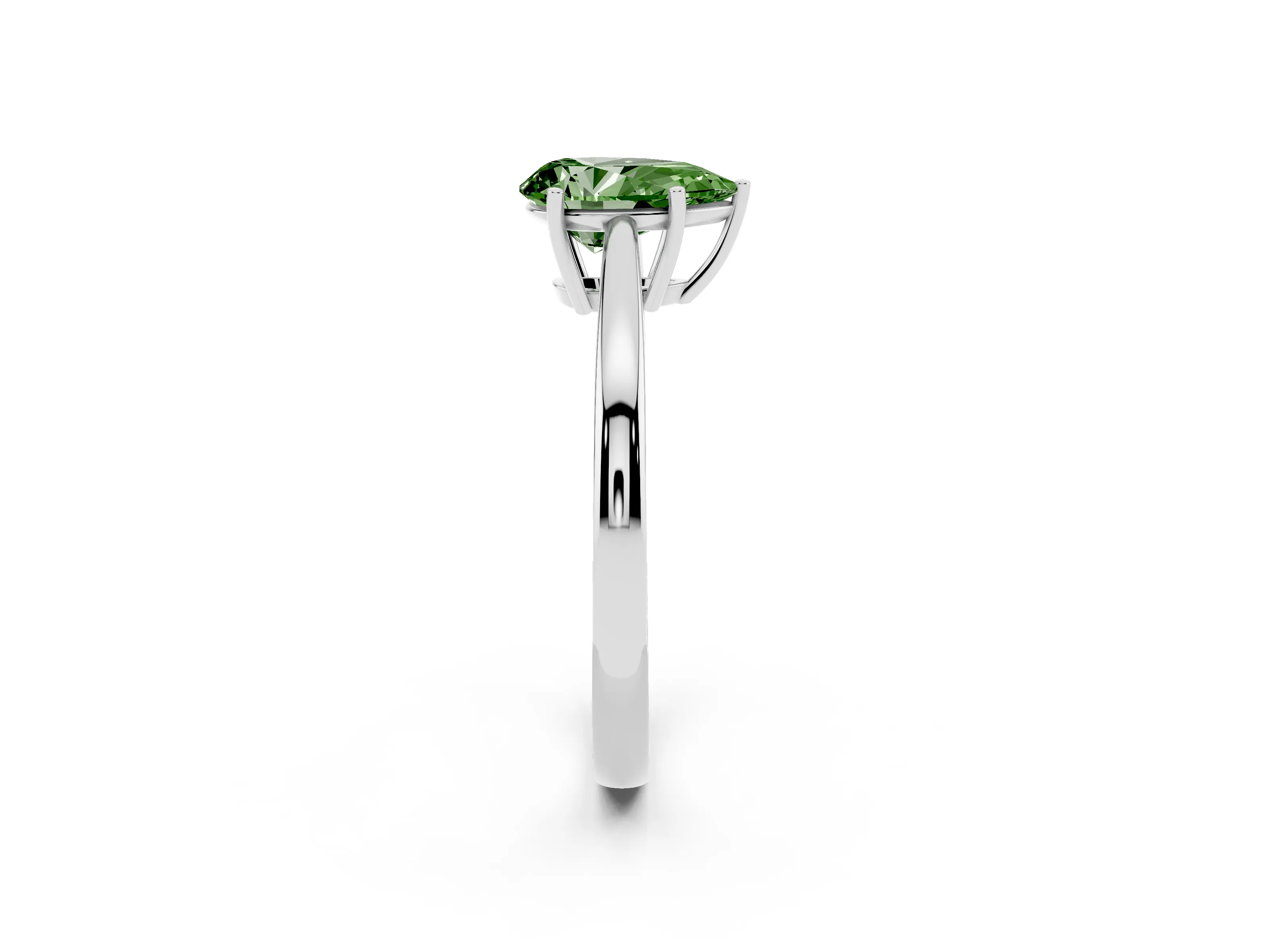 Fancy Green Pear Cut Diamond Solitaire Ring Set in Silver with Split Shank and Prong Setting