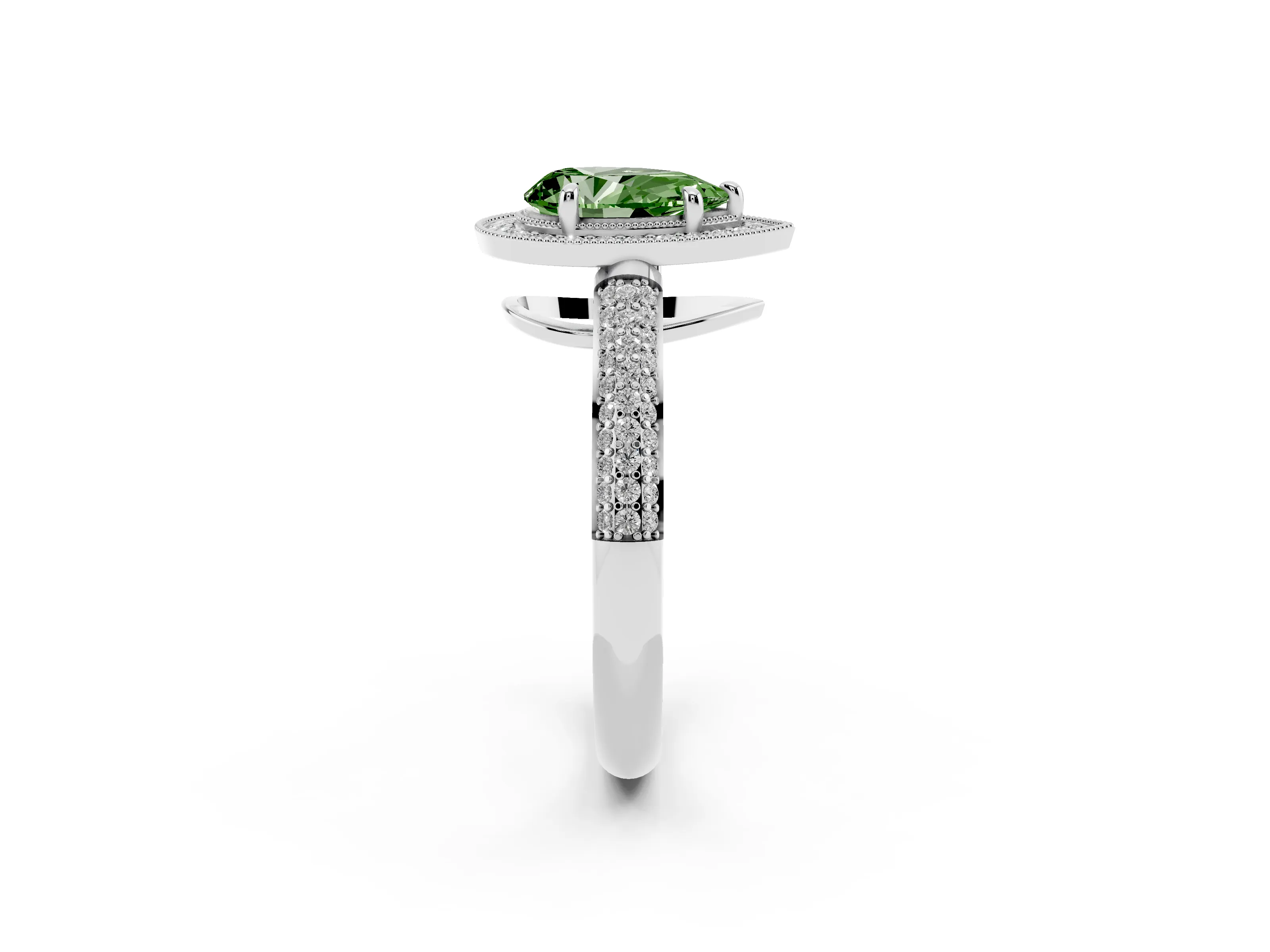 Fancy Green Pear Cut Diamond Halo Pavé Band Set in Platinum with Prong Setting