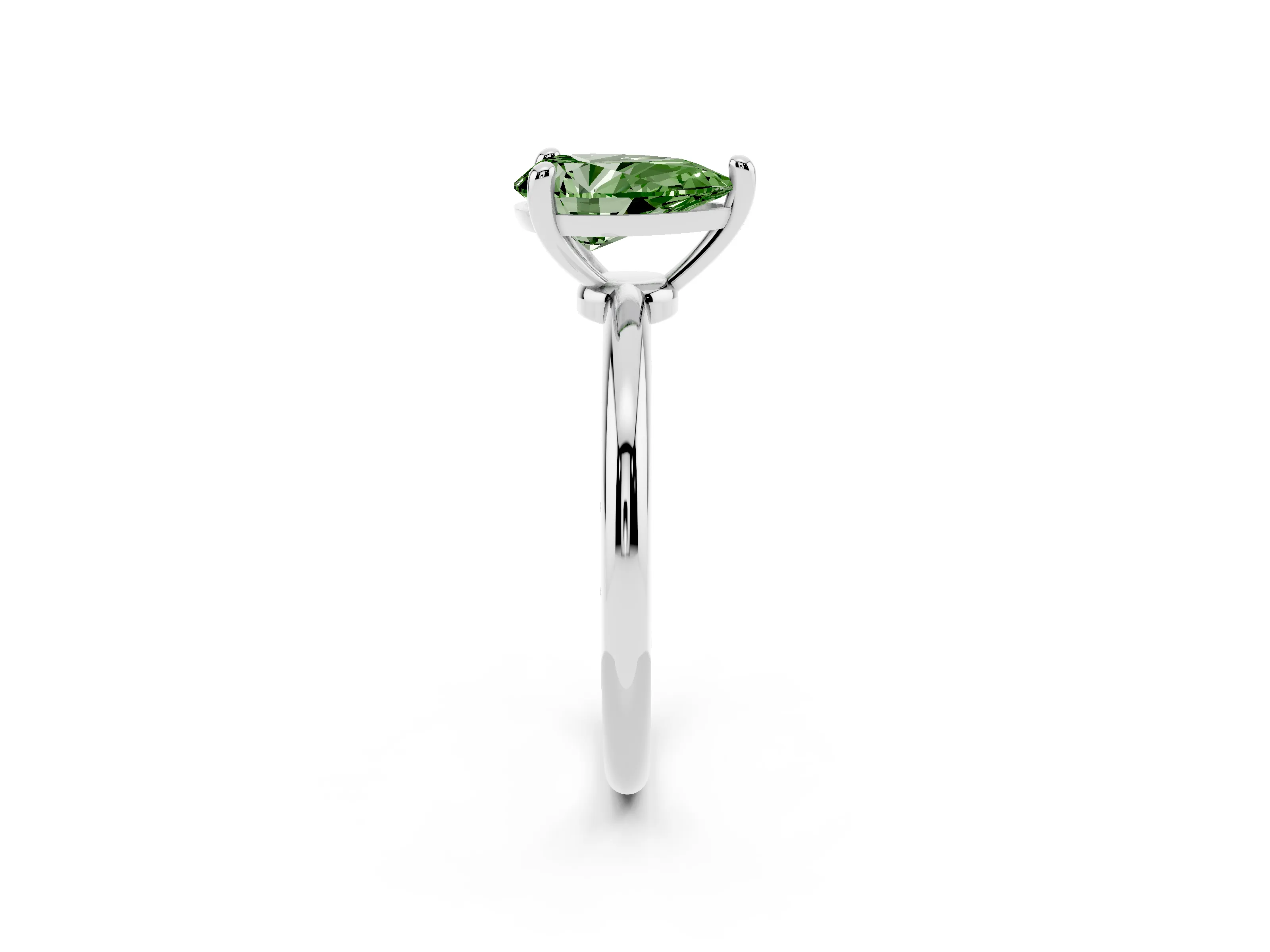 Fancy Green Pear Cut Diamond Solitaire Ring Set in Silver with Secure Prong Setting on a Classic Band