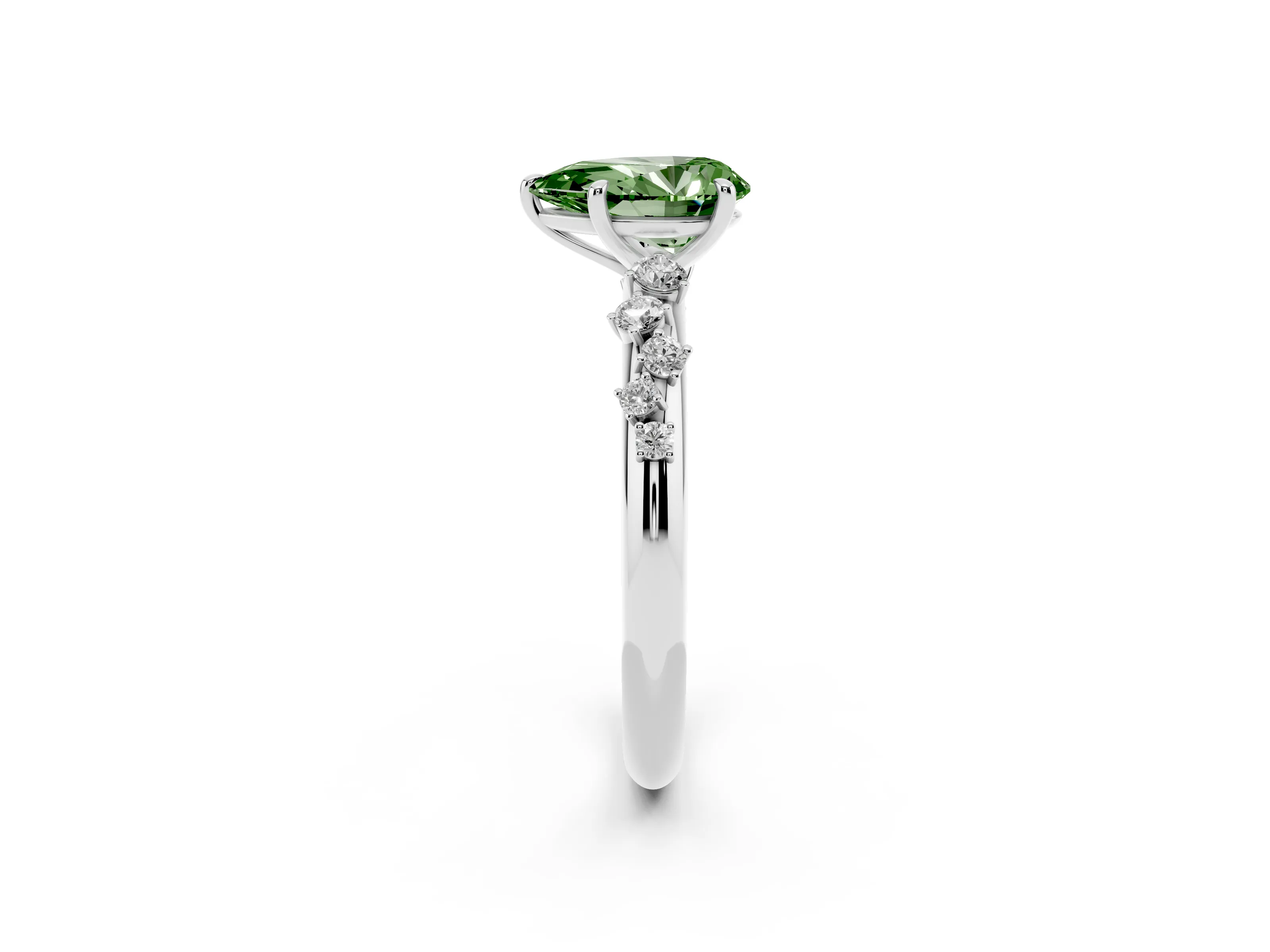 Fancy Green Pear Cut Diamond Cluster Solitaire Ring Set in Platinum with Prong Setting