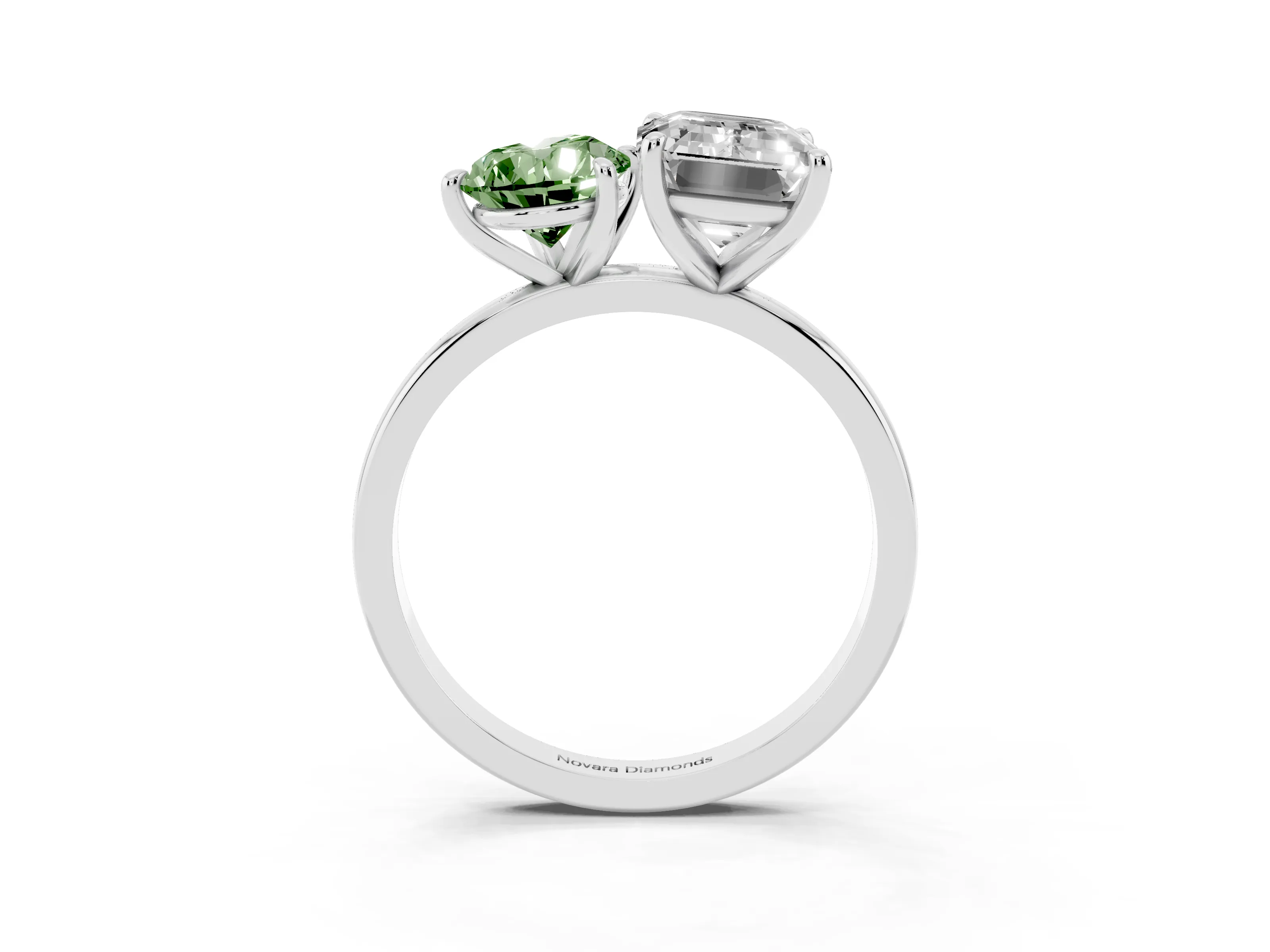 Fancy Green Pear Cut and Emerald Cut Toi Moi Ring Set in Platinum with Prong Setting