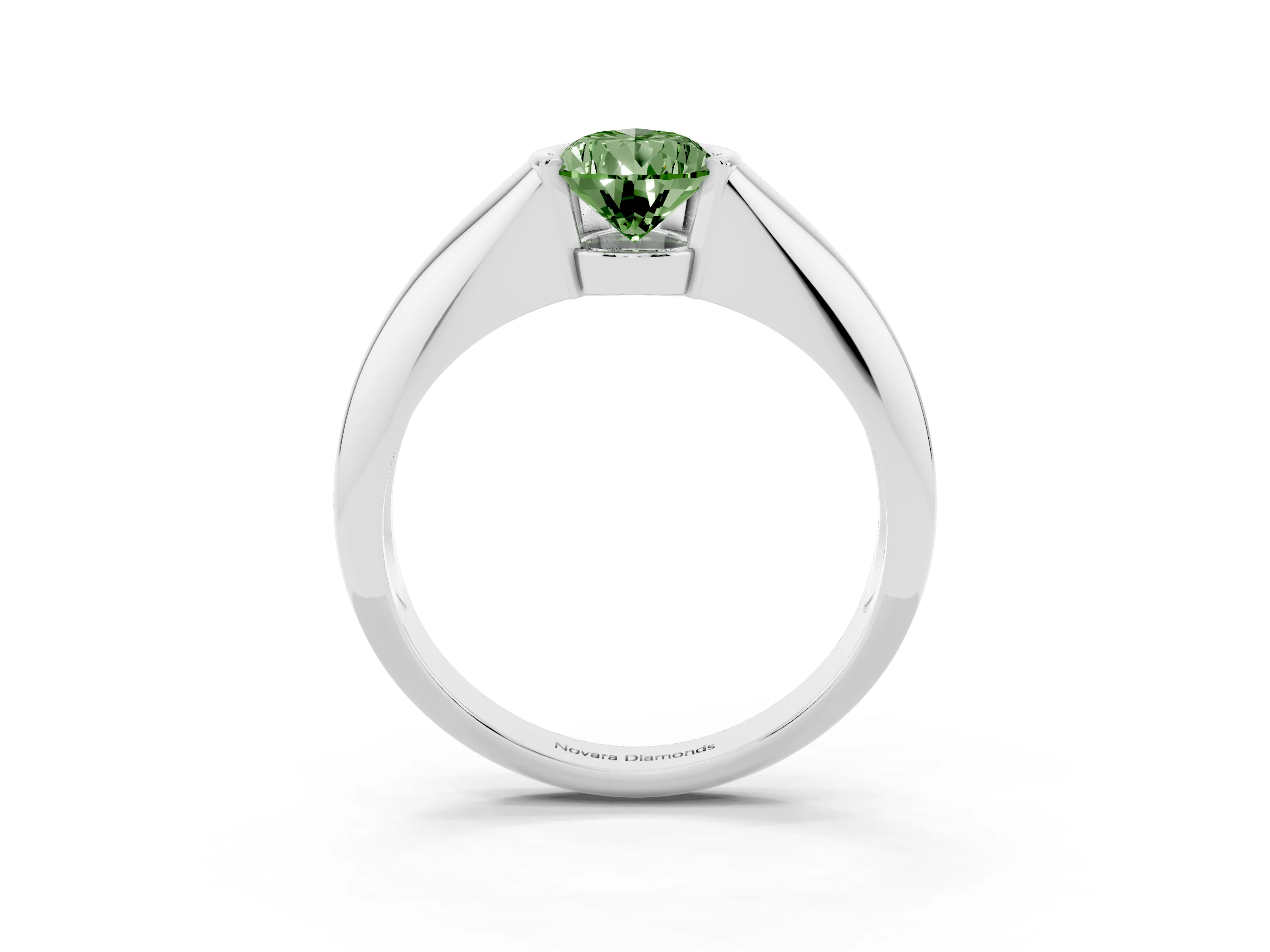 Fancy Green Pear Cut Diamond Solitaire Tension Set Ring Set in Silver