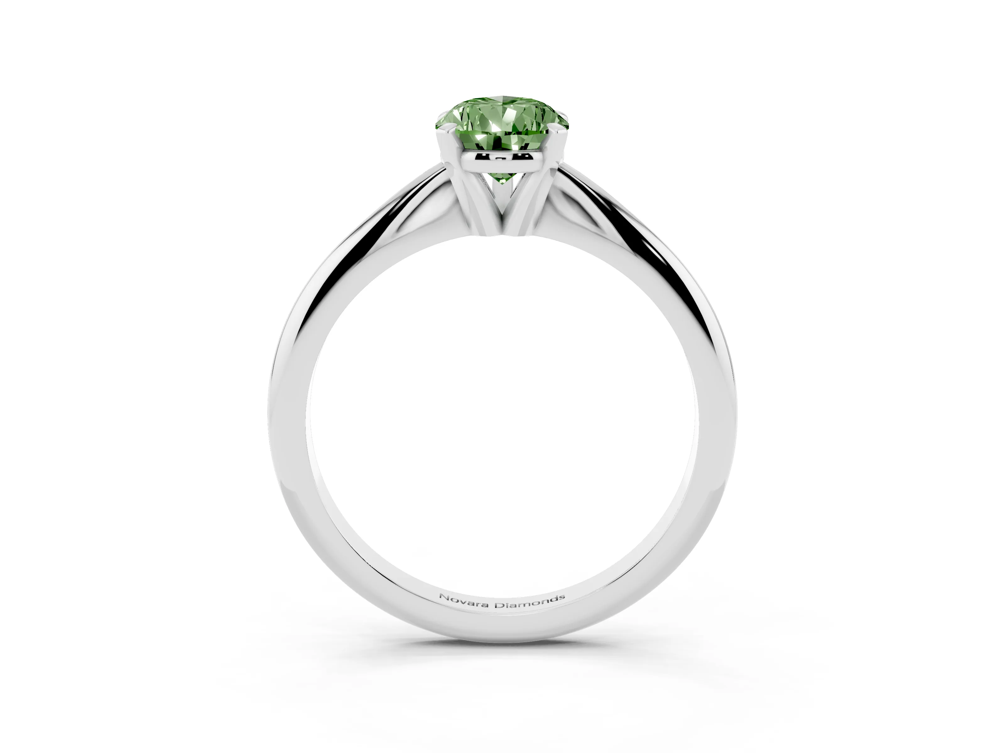 Fancy Green Pear Cut Diamond Solitaire Ring Set in Silver with Prong Setting on a Plain Round Band