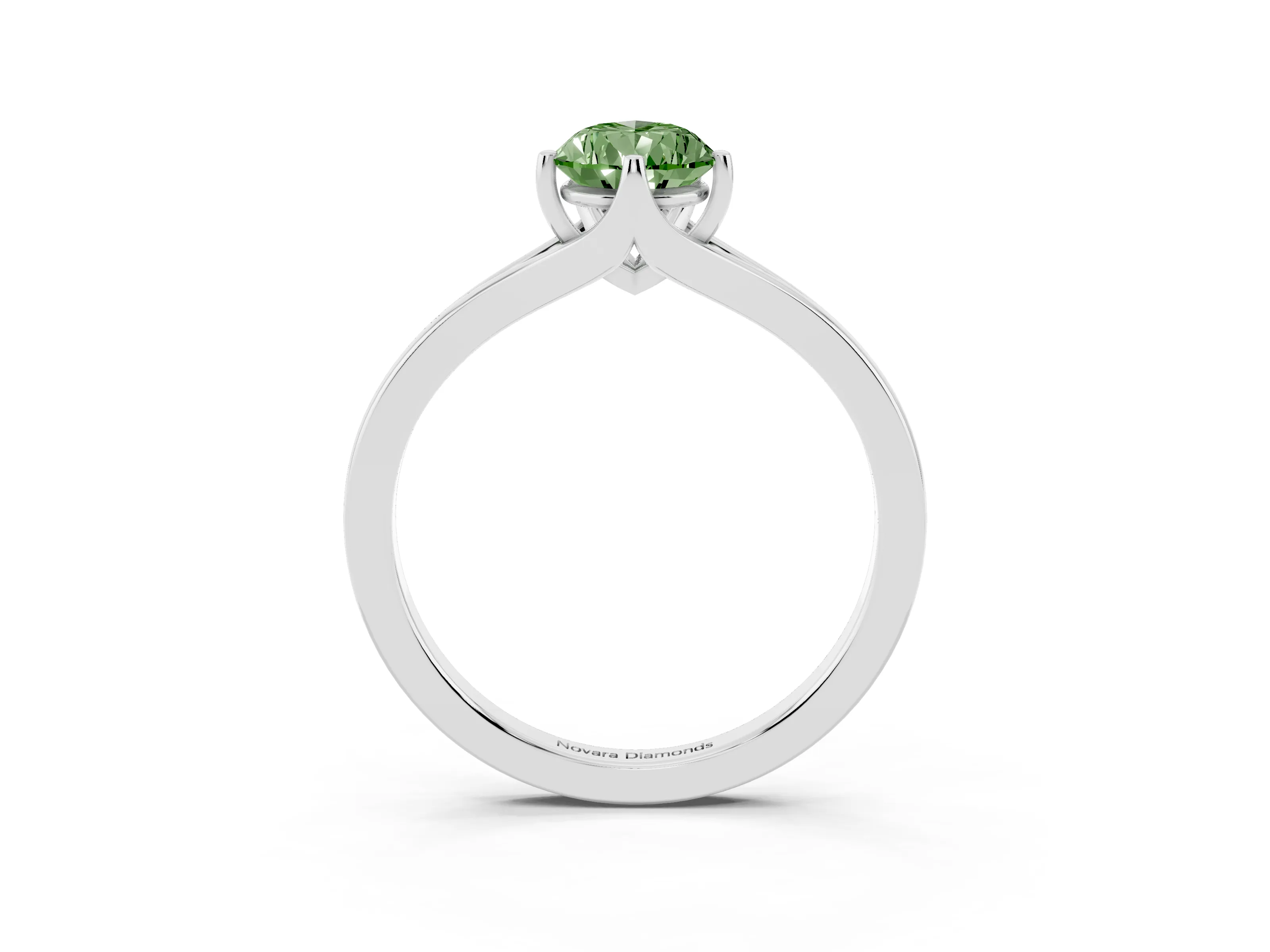 Fancy Green Pear Cut Diamond Solitaire Ring Set in Silver with Polished Tapered Band and Prong Setting