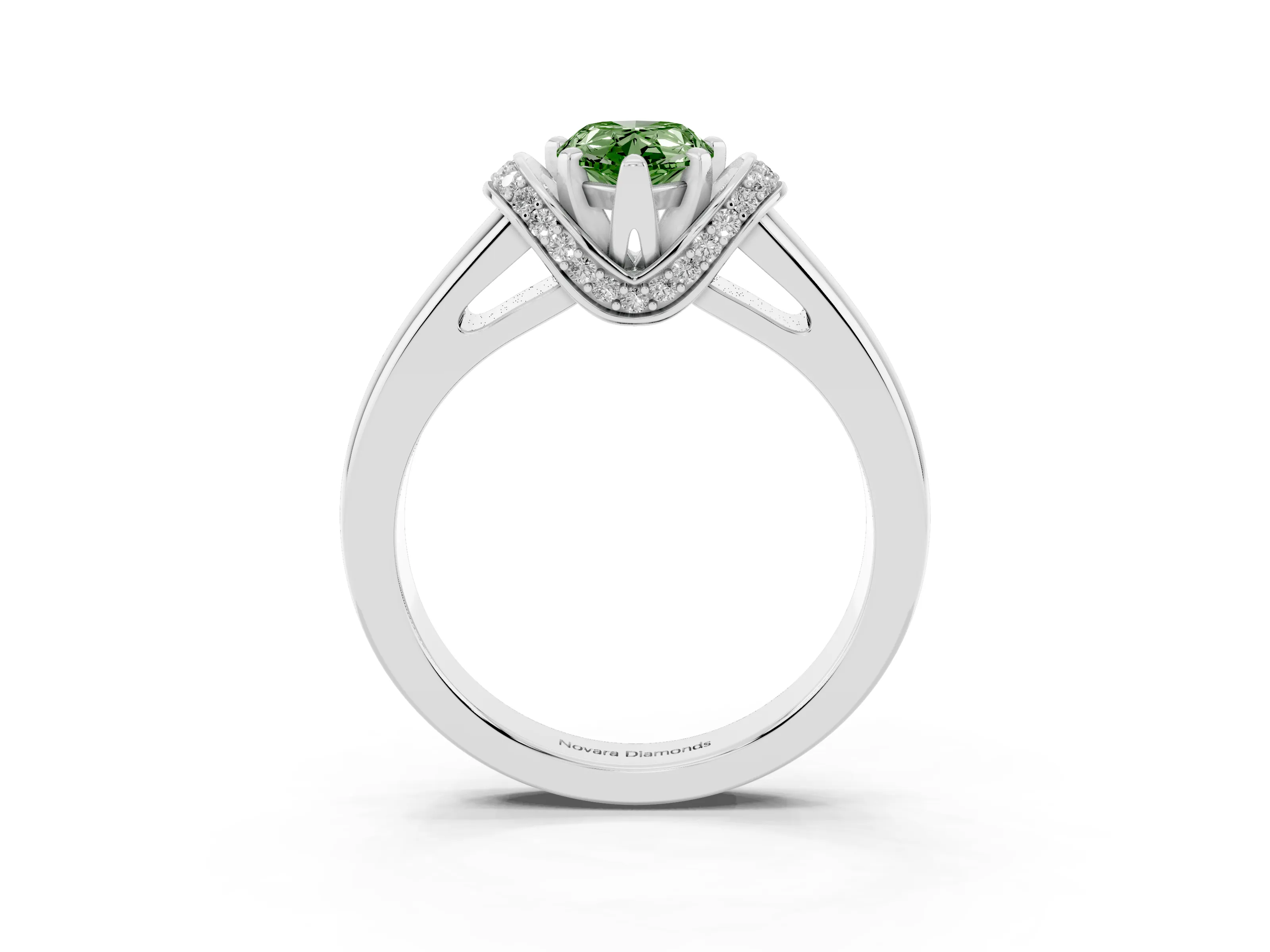 Fancy Green Pear Cut Diamond Pavé Band Solitaire Ring Set in Platinum with Prong Setting
