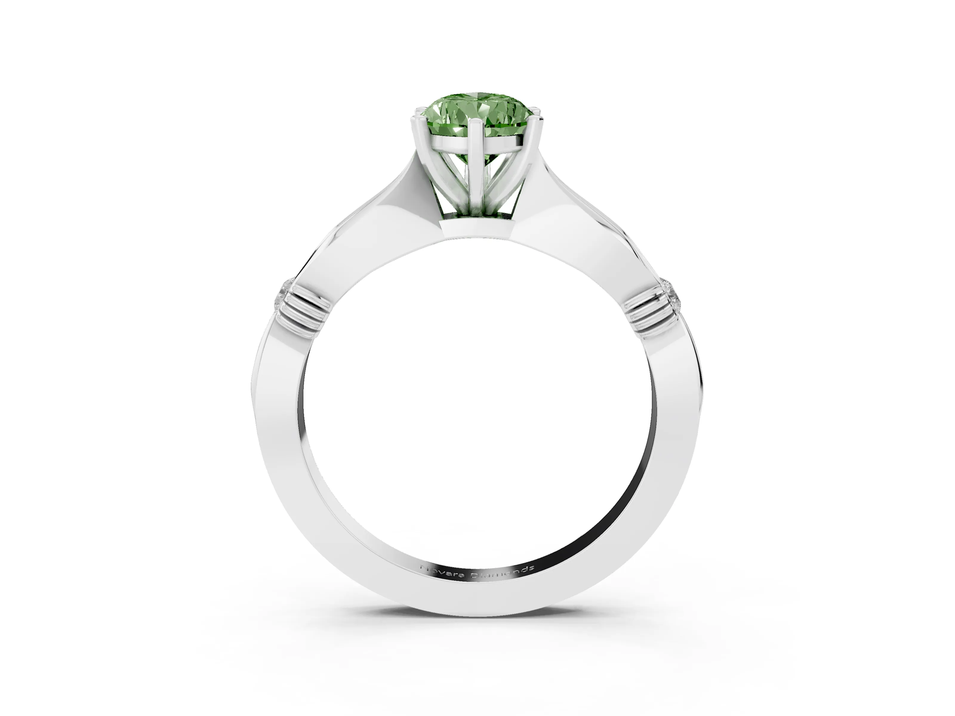 Fancy Green Pear Cut Diamond Solitaire Twisted Band Ring Set in Platinum with Accent Stones and Prong Setting