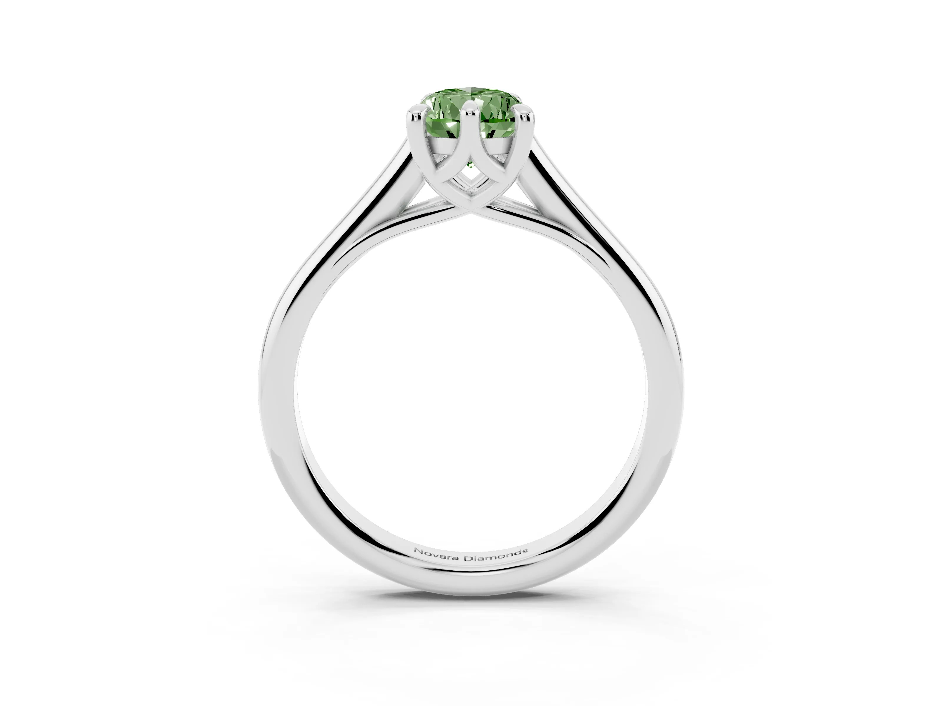 Fancy Green Pear Cut Diamond Solitaire Engagement Ring Set in Silver with Prong Setting and Plain Classic Band