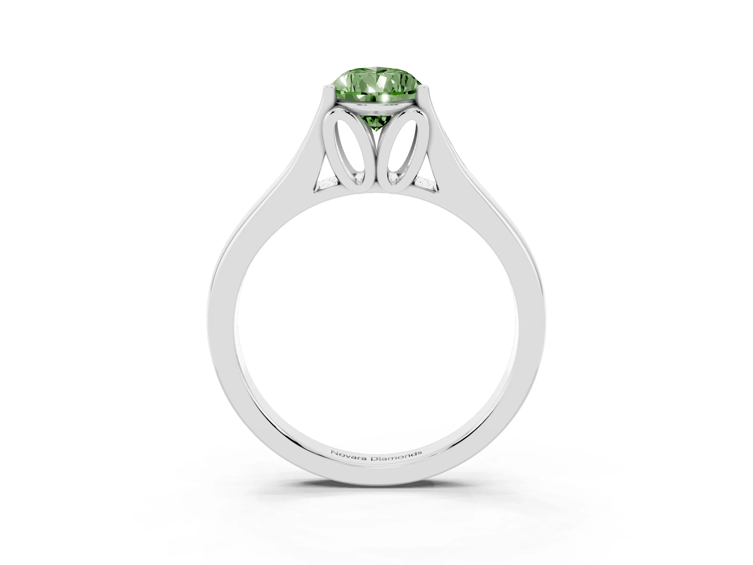 Fancy Green Pear Cut Diamond Solitaire Ring Set in White gold with Arched Cathedral Band and Prong Setting