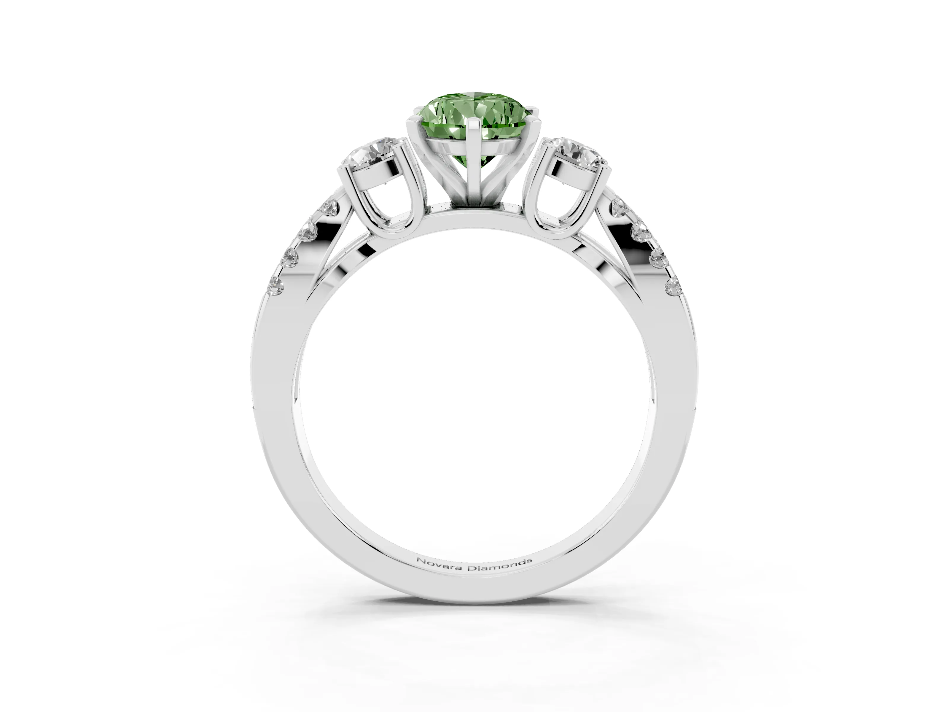 Fancy Green Pear Cut Diamond Three-Stone Ring Set in Silver with Pavé Split Shank and Prong Setting
