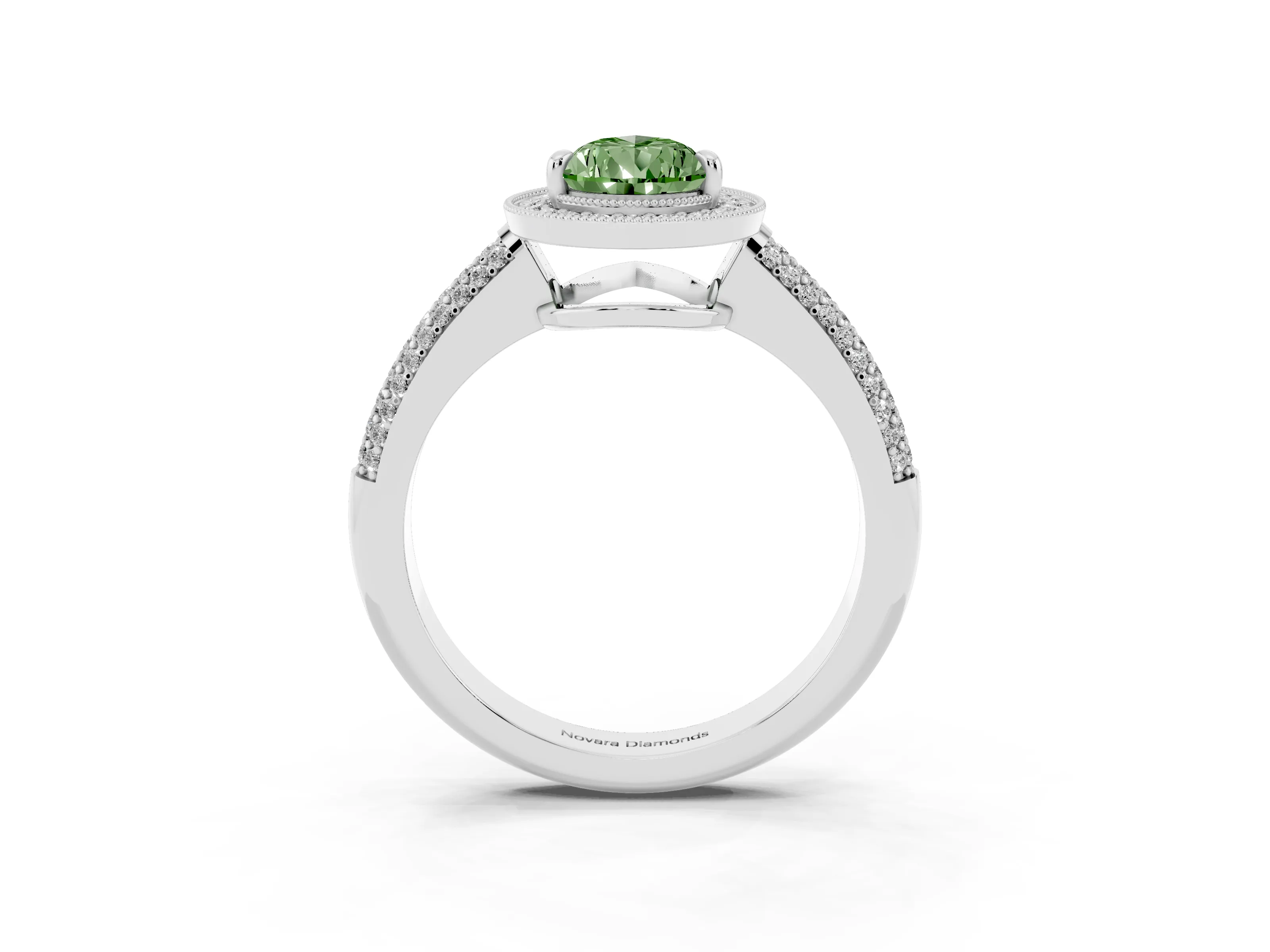 Fancy Green Pear Cut Diamond Halo Pavé Band Set in Platinum with Prong Setting