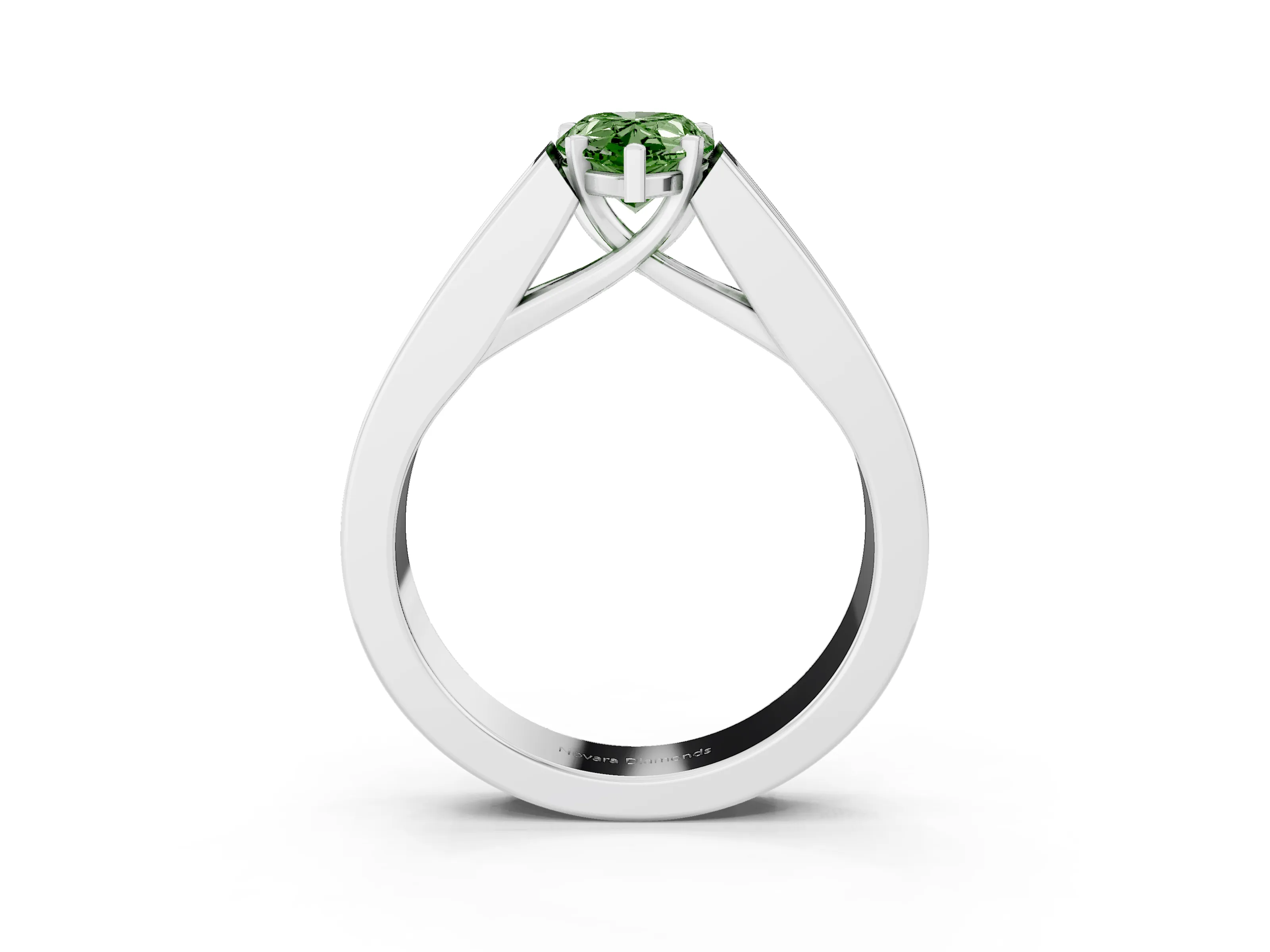 Fancy Green Pear Cut Diamond Solitaire Ring Set in Platinum with Channel-Set Accent Stones and Prong Setting