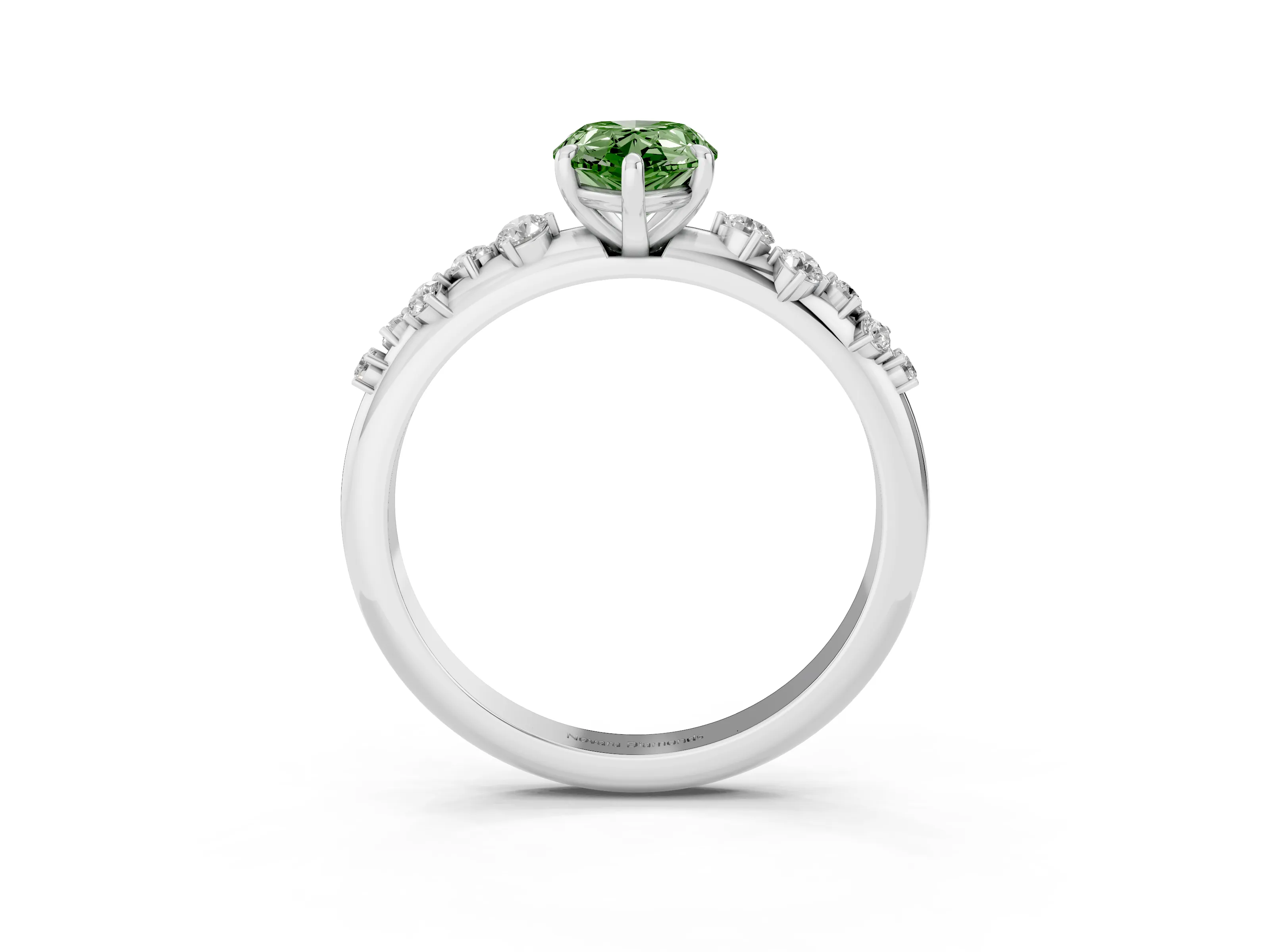 Fancy Green Pear Cut Diamond Cluster Solitaire Ring Set in Platinum with Prong Setting
