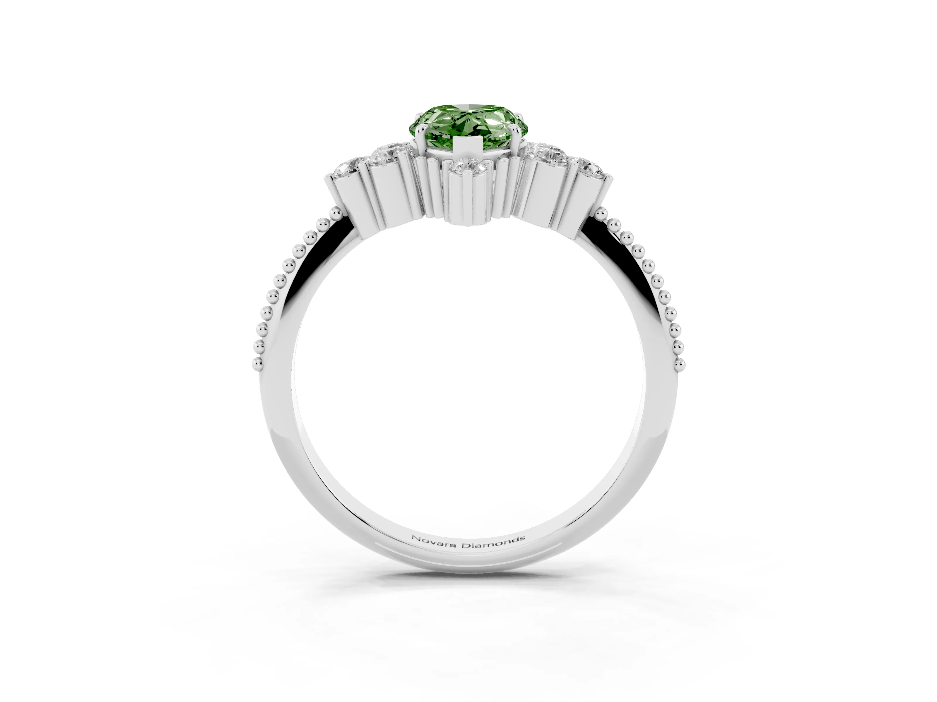 Fancy Green Pear Cut Diamond Cluster Ring Set in Silver with Beaded Band