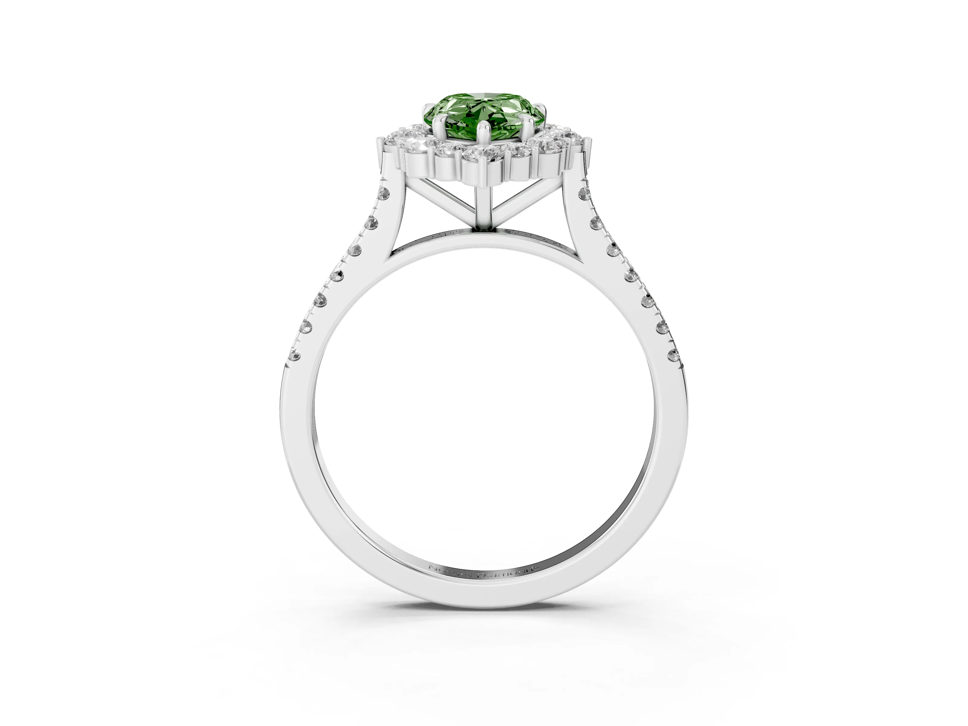 Fancy Green Pear Cut Diamond Halo Ring Set in Platinum with Pavé Band and Prong Setting