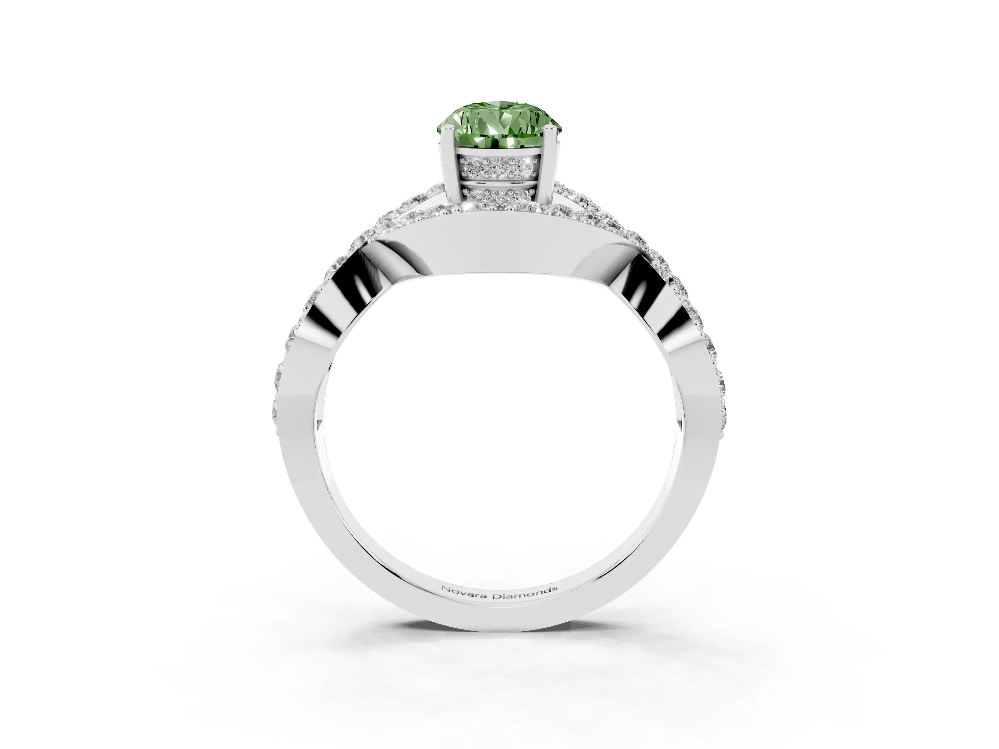 Fancy Green Pear Cut Diamond Solitaire Twist Band Pavé Engagement Ring Set in White gold