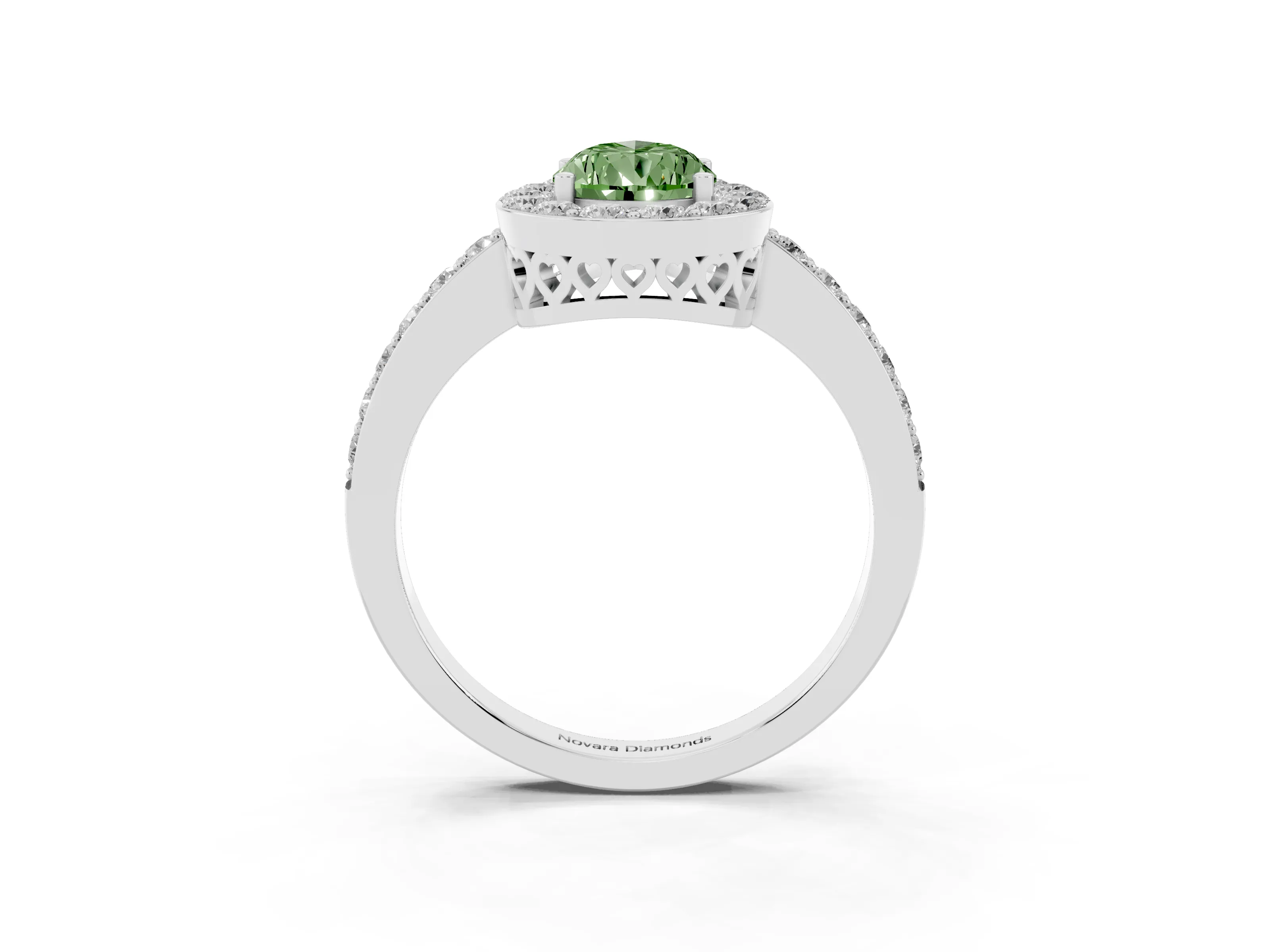 Fancy Green Pear Cut Diamond Halo Ring Set in Platinum with Pavé-Setting Band and Open Prong Center
