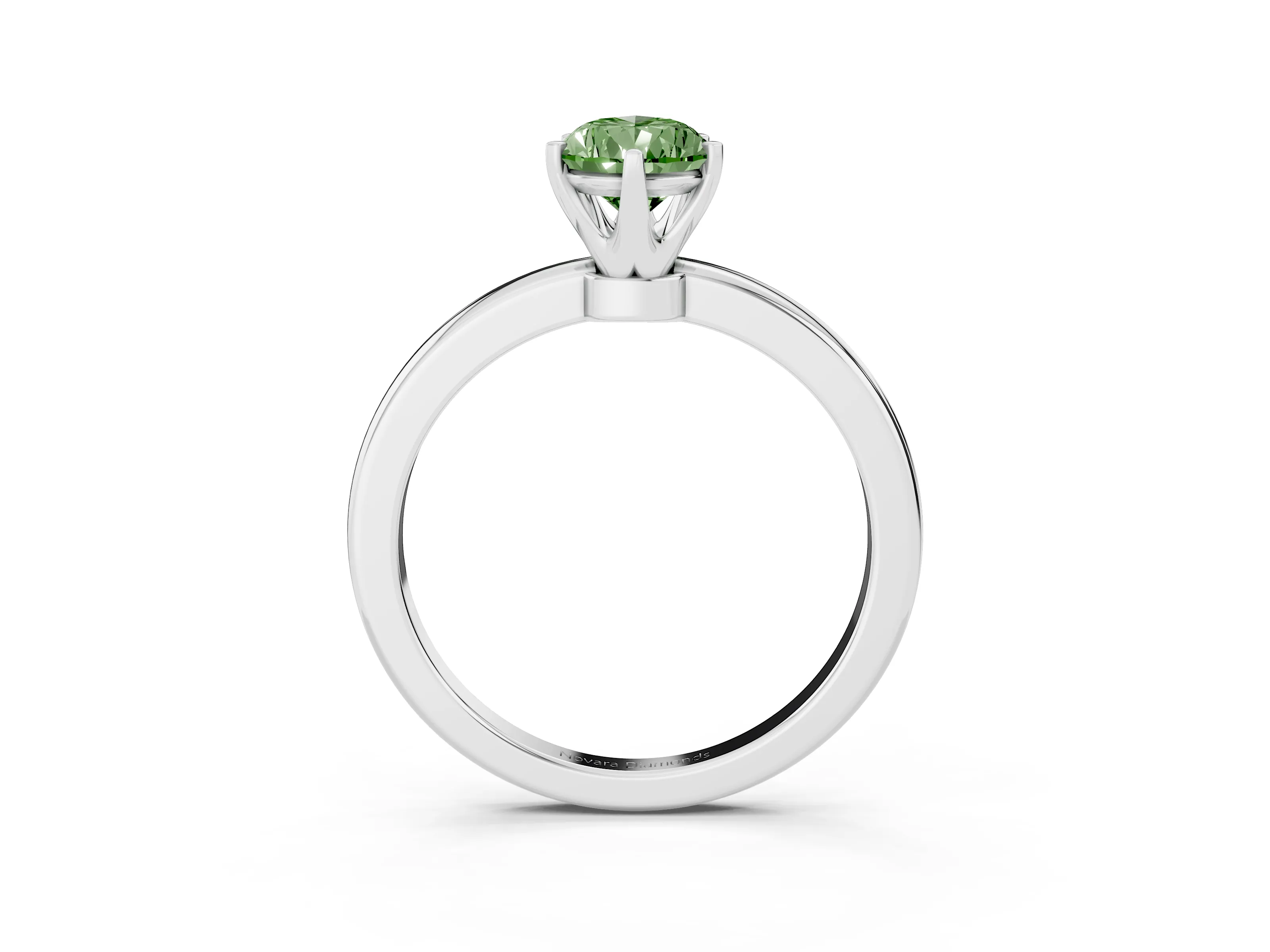 Fancy Green Pear Cut Diamond Solitaire Ring Set in Silver with Raised Prong Setting on a Classic Band
