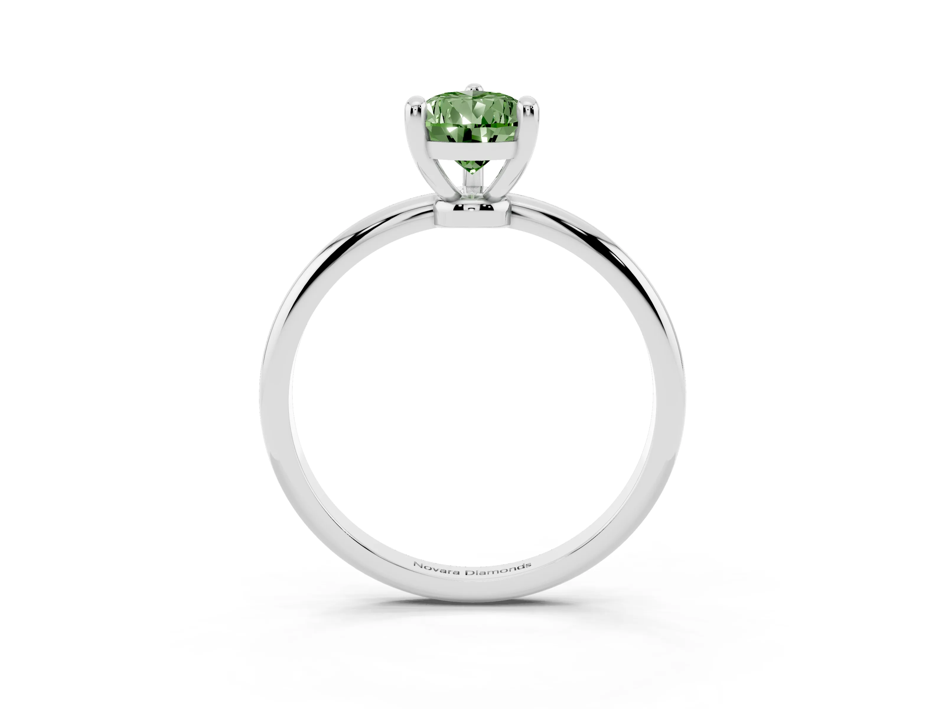 Fancy Green Pear Cut Diamond Solitaire Ring Set in Silver with Secure Prong Setting on a Classic Band