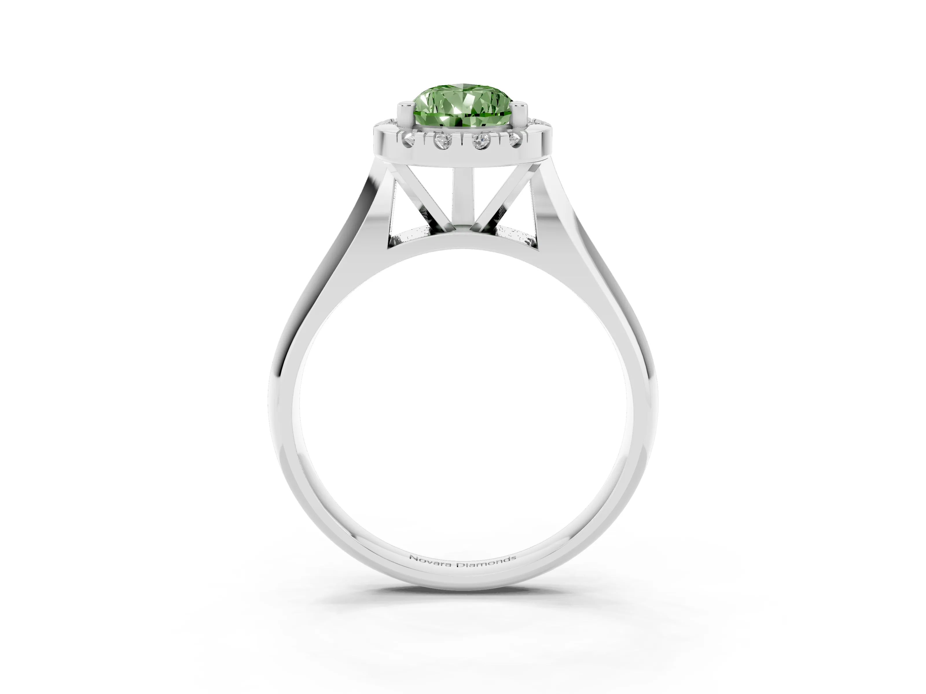 Fancy Green Pear Cut Diamond Halo Solitaire Engagement Ring Set in Silver with Square Band and Prong Setting