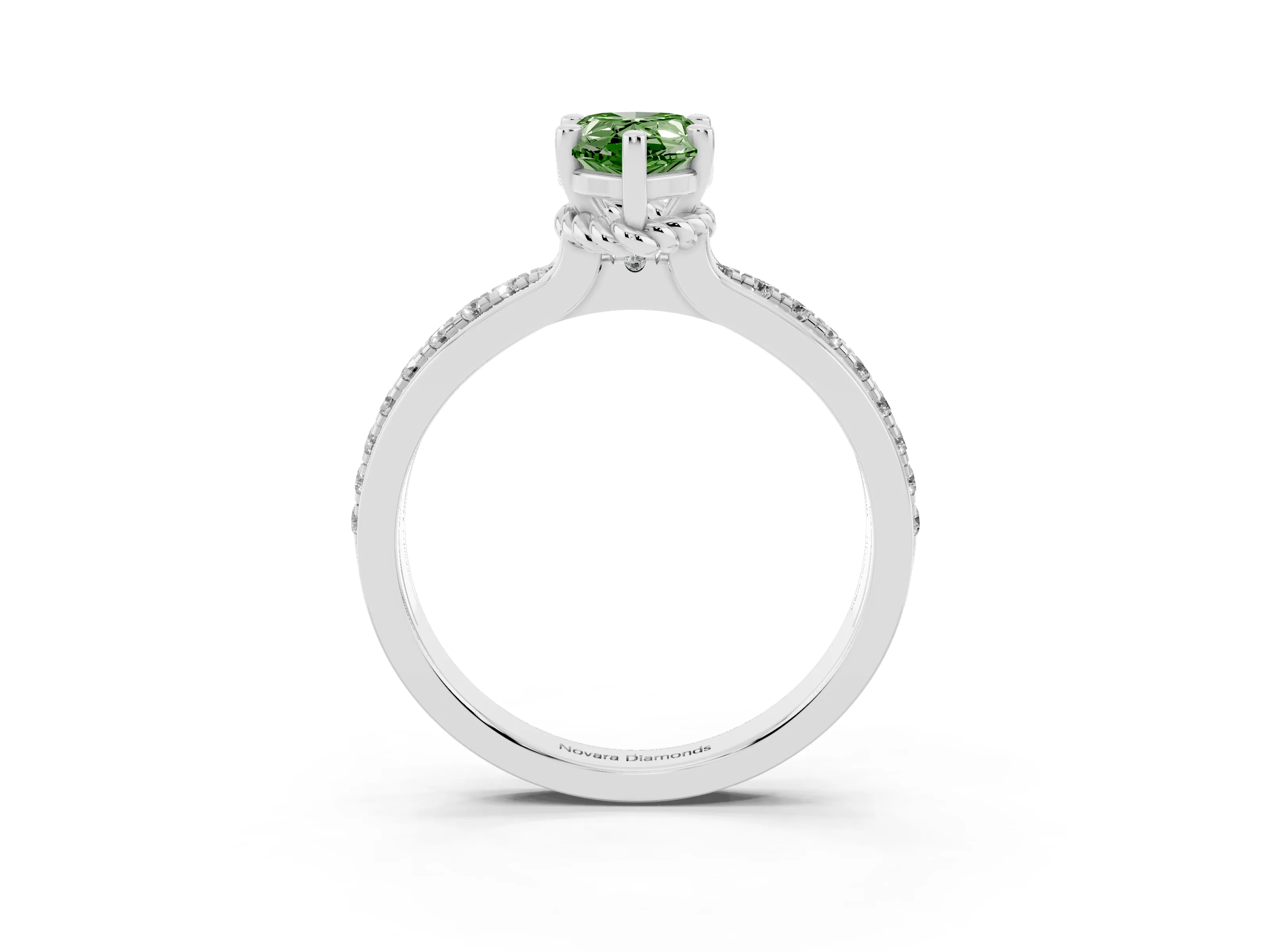 Fancy Green Pear Cut Diamond Solitaire Ring Set in Silver with Channel Set Band and Prong Setting