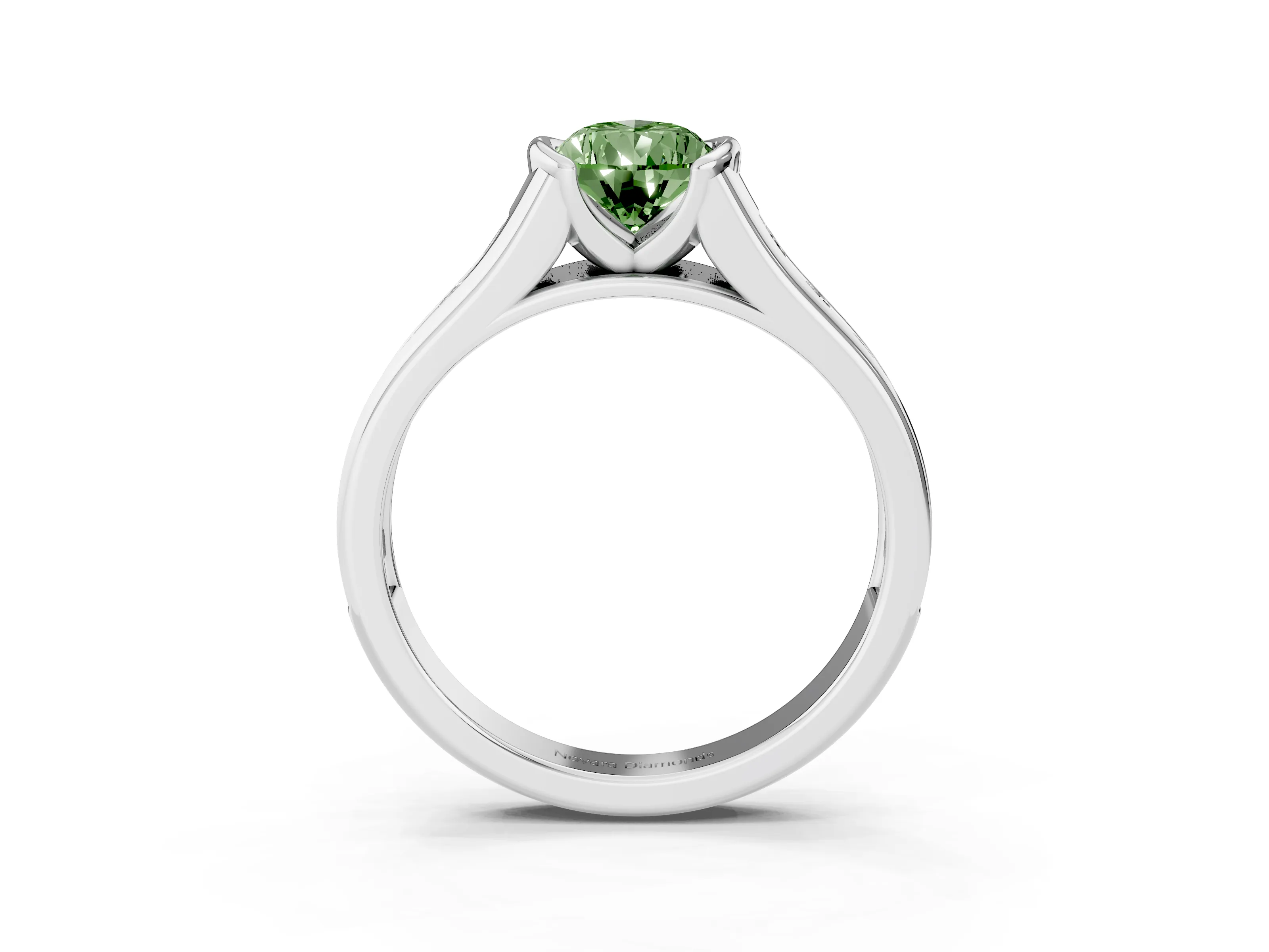 Fancy Green Pear Cut Diamond Bezel-Set Solitaire Ring Set in Silver with Channel-Set Band