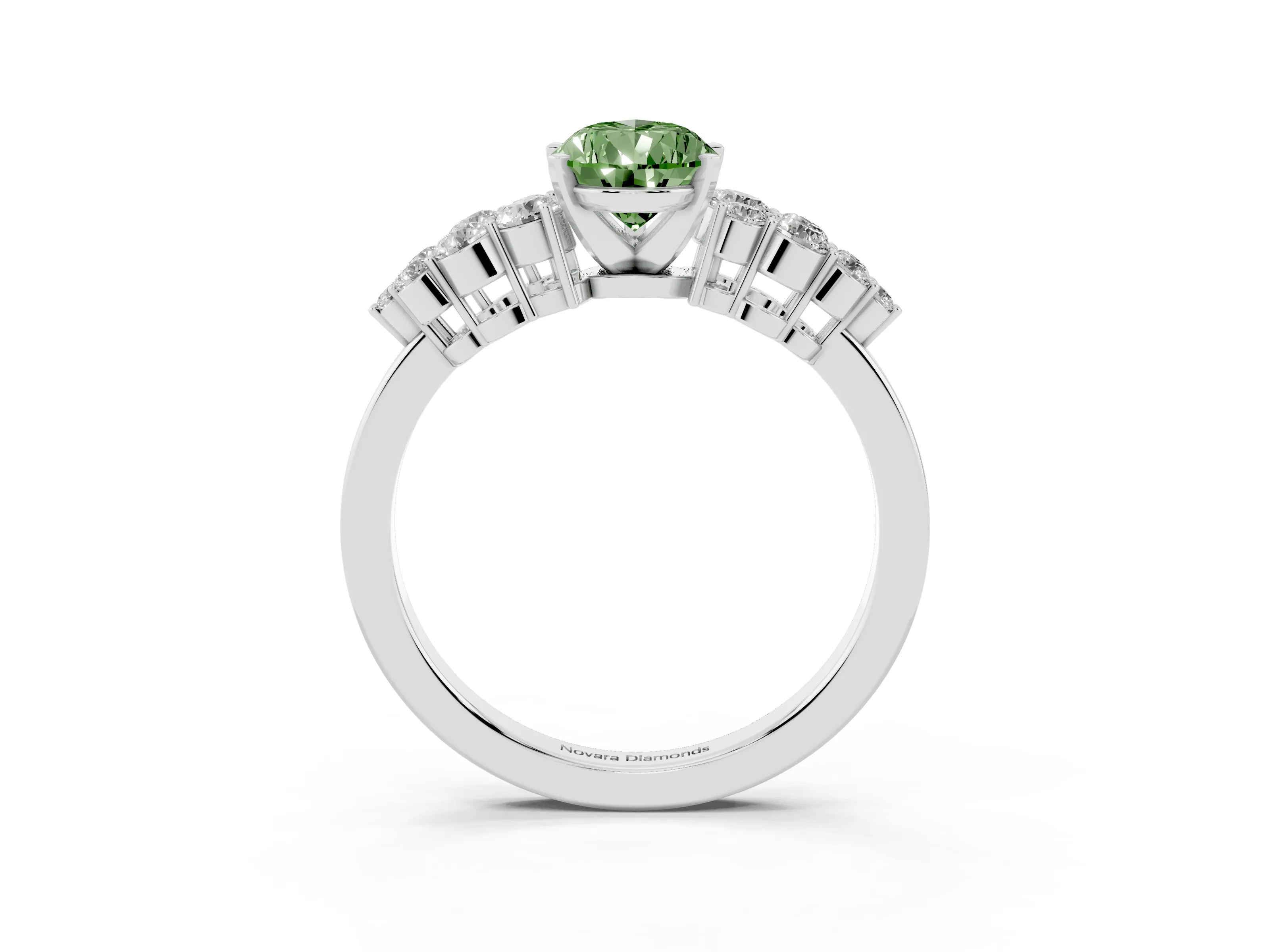 Fancy Green Pear Cut Diamond Cluster Engagement Ring Set in Silver with Pavé Band and Prong Setting