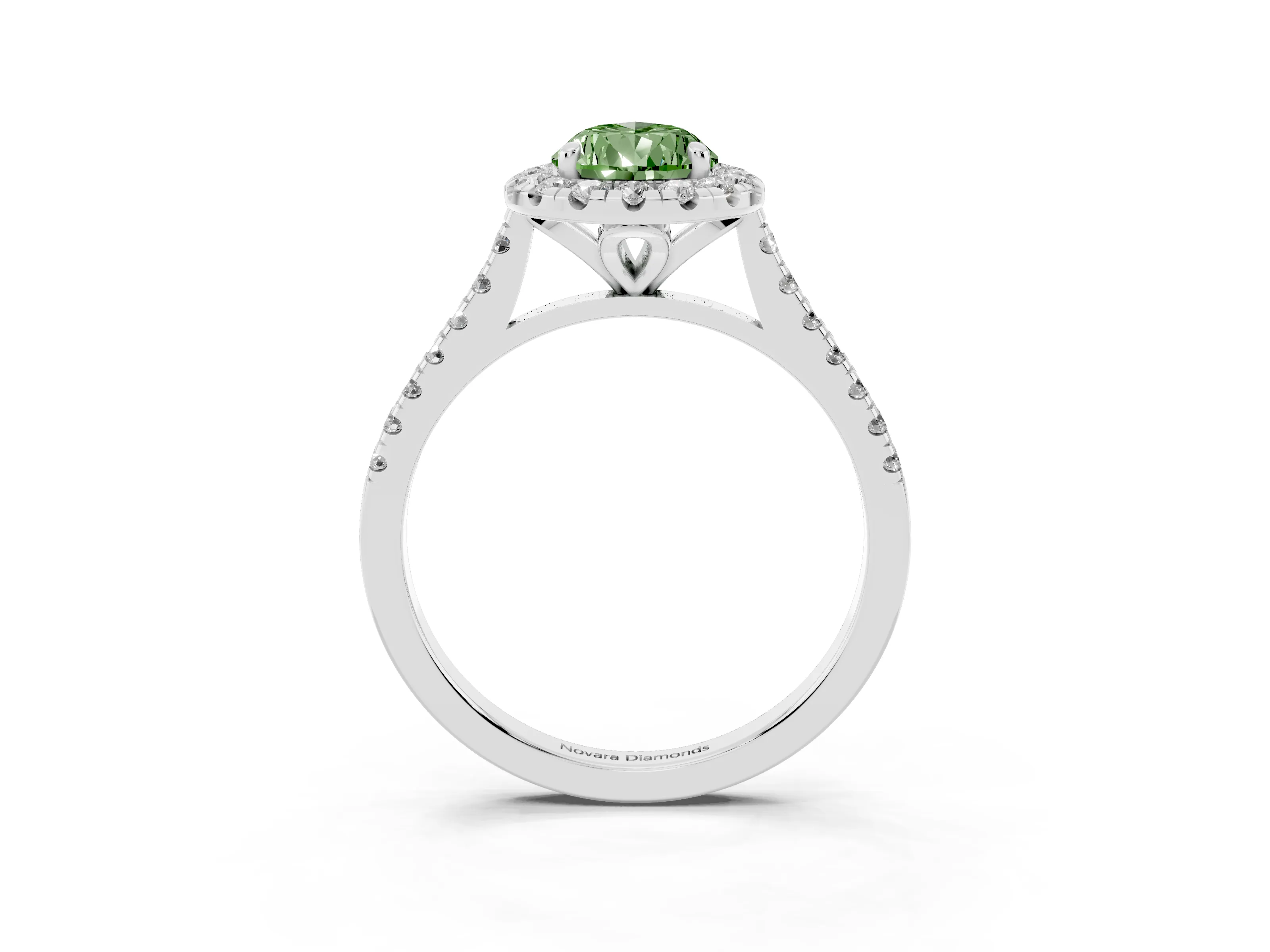 Fancy Green Pear Cut Diamond Cushion Halo Ring Set in White gold with Pavé Band