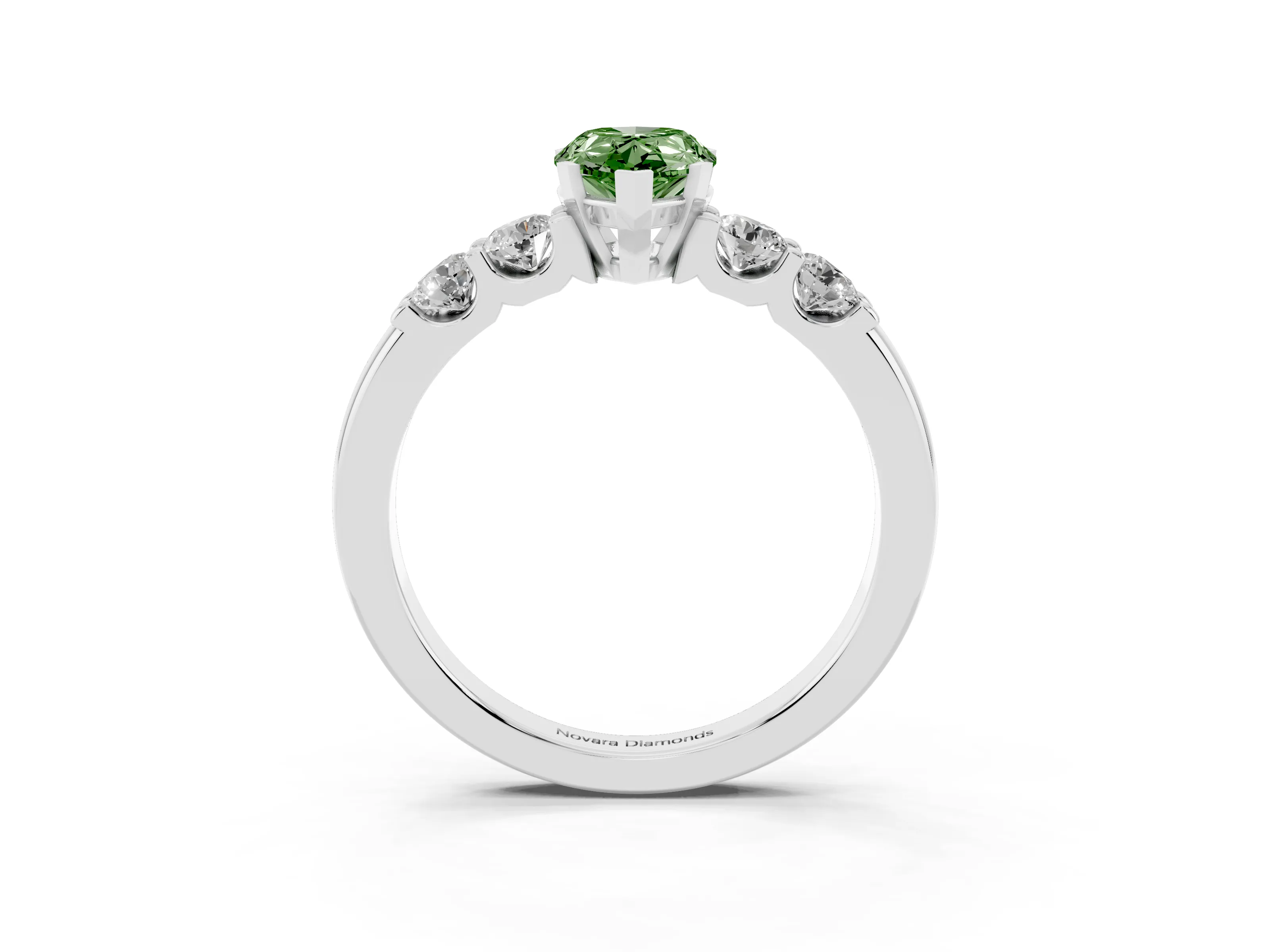 Fancy Green Pear Cut Diamond Five-Stone Prong Set Engagement Ring Set in Platinum with Channel Band