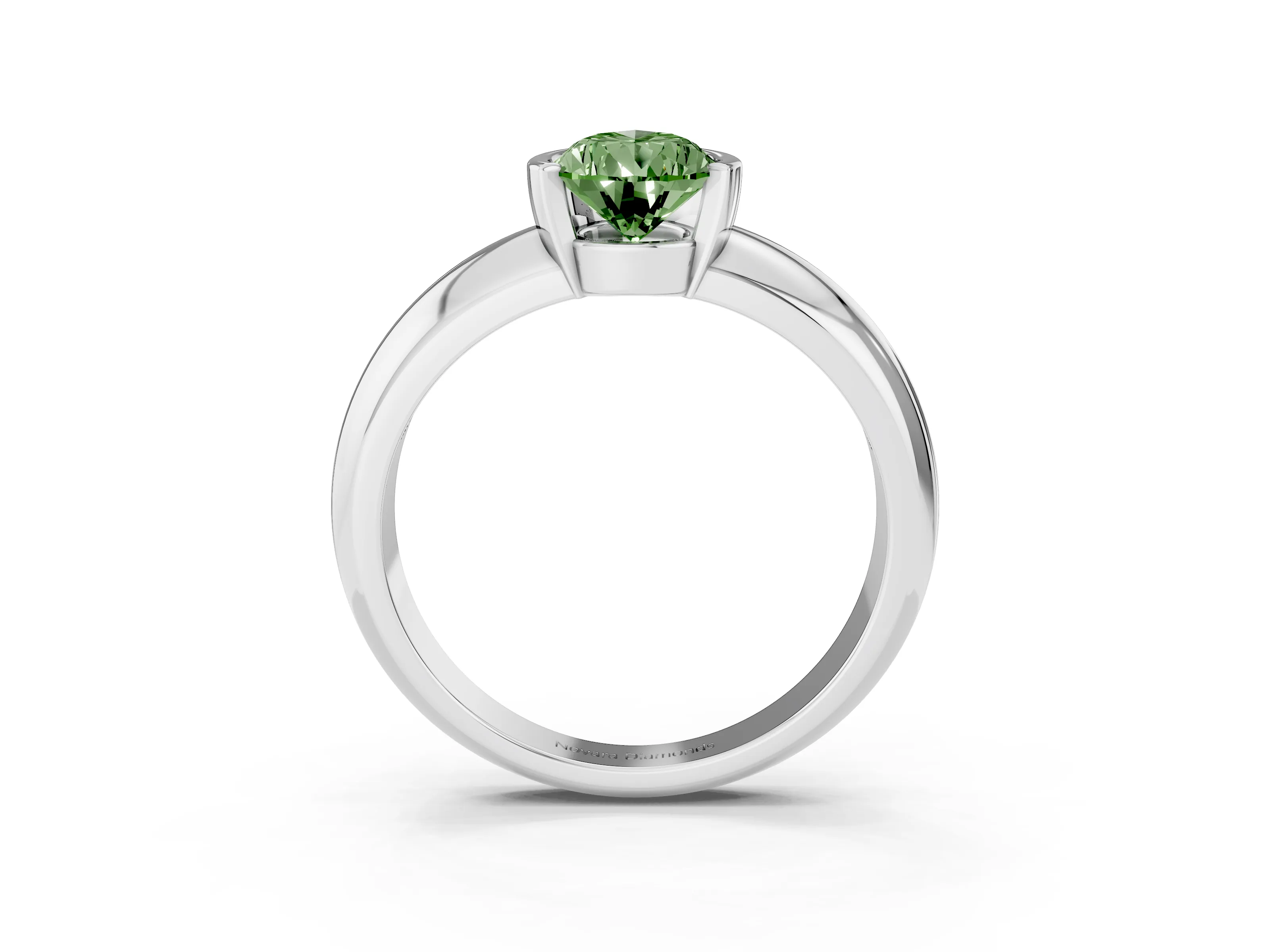 Fancy Green Pear Cut Diamond Solitaire Tension Set Ring Set in White gold with Wide Band
