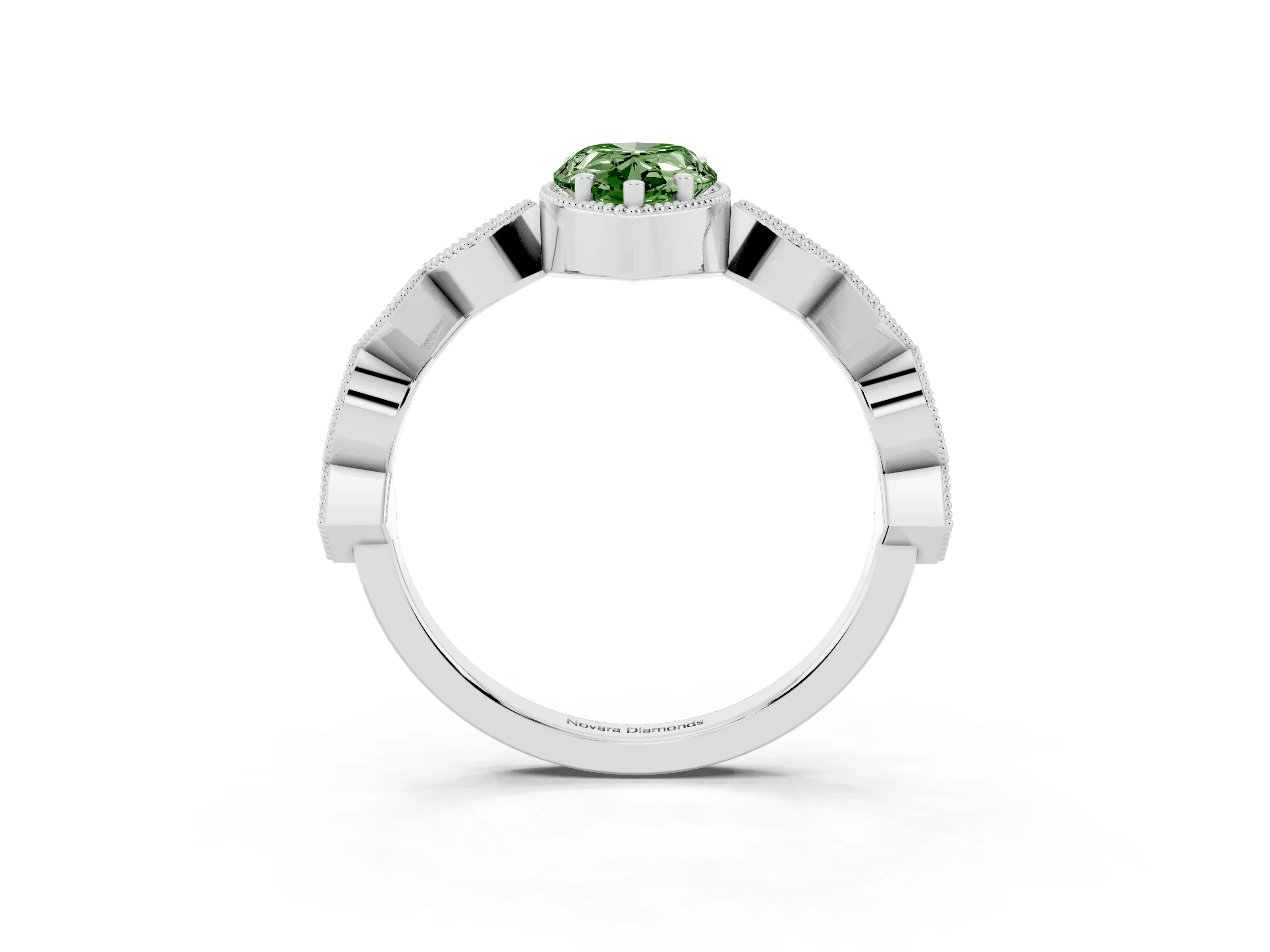 Fancy Green Pear Cut Diamond Milgrain Marquise Twist Band Ring Set in White gold with Prong Setting