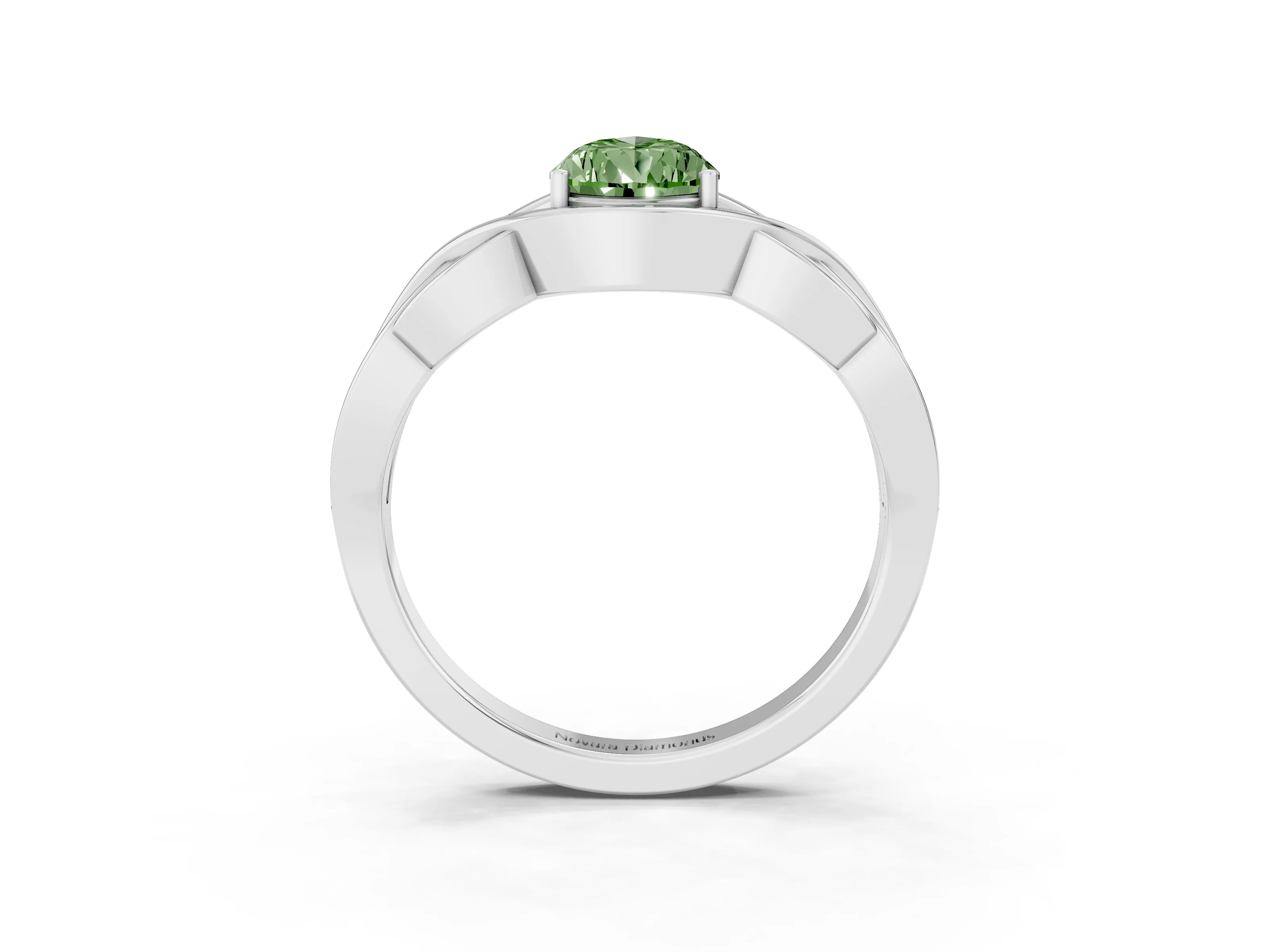 Fancy Green Pear Cut Diamond Solitaire Ring Set in Platinum with Intertwined Band